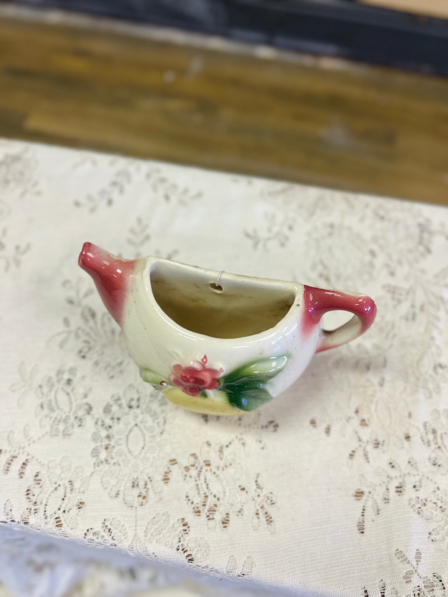 Vintage Shawnee Pottery Wall Pocket with Lemon Teapot Design