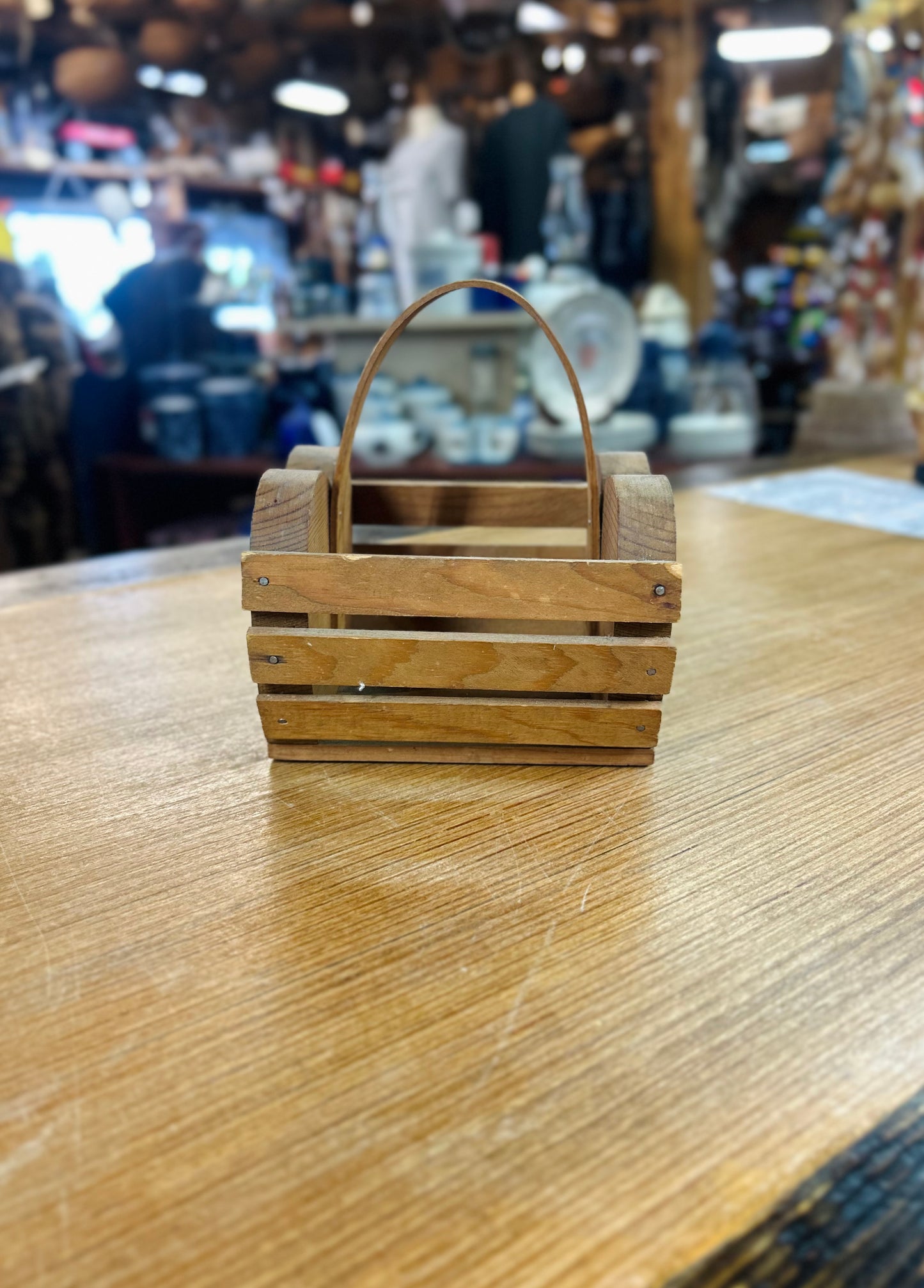 Rustic Handcrafted "Welcome" Wooden Heart-Shaped Basket with Handle