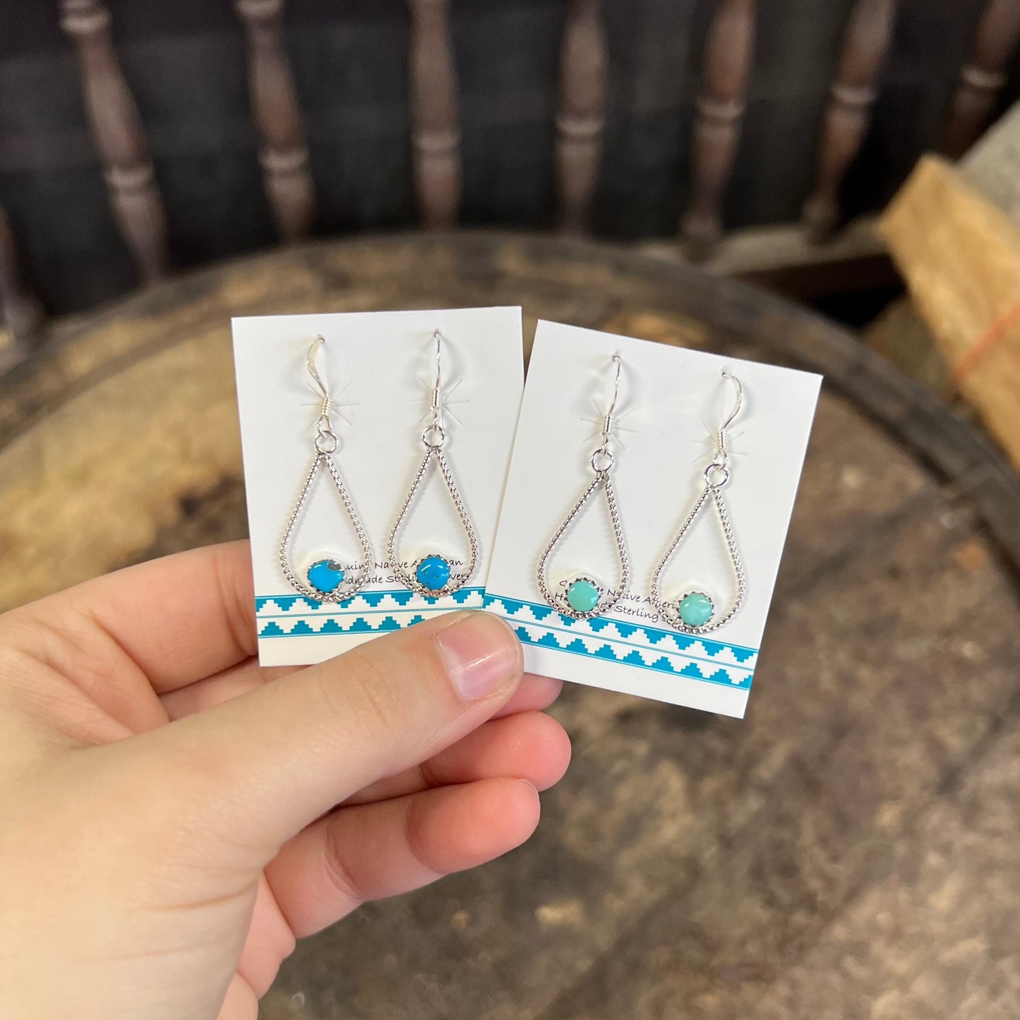 Sterling Silver Teardrop Genuine Turquoise Earrings