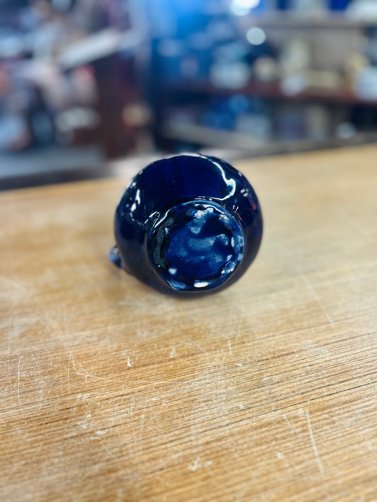 Vintage Blue Ceramic Mini Pitcher