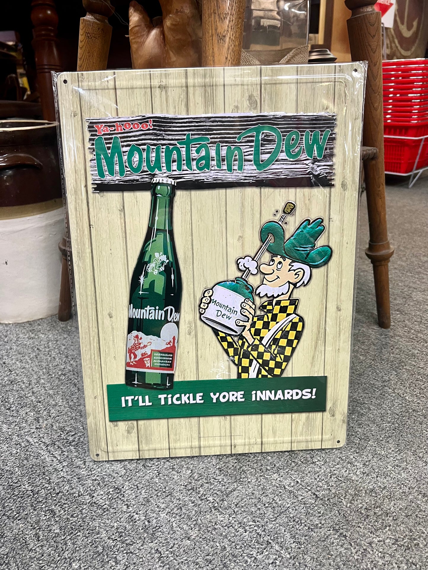 Mountain Dew It'll Tickle Yore Innards! Metal Sign