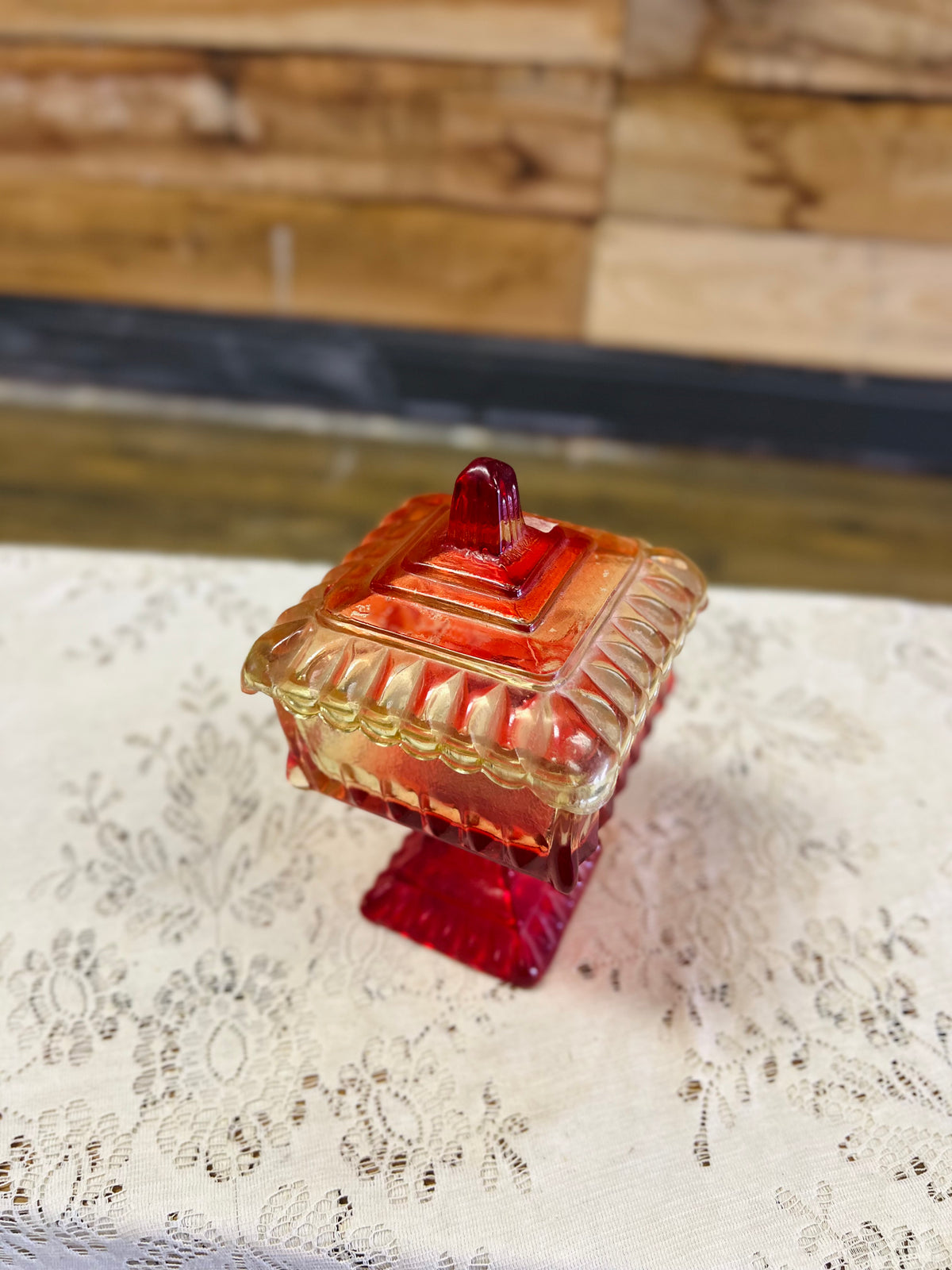 Vintage Orange And Red Ambre Pedestal Dish