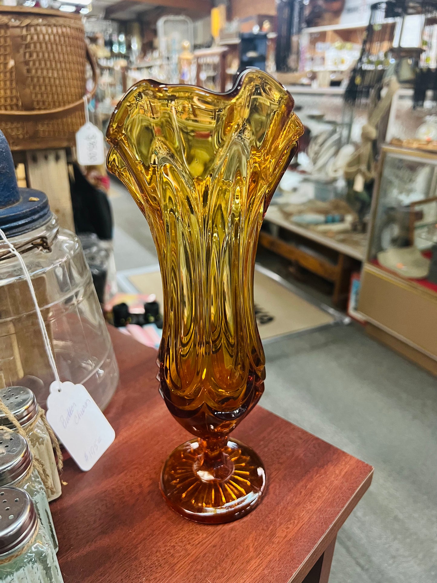 Amber Ruffled Glass Vase