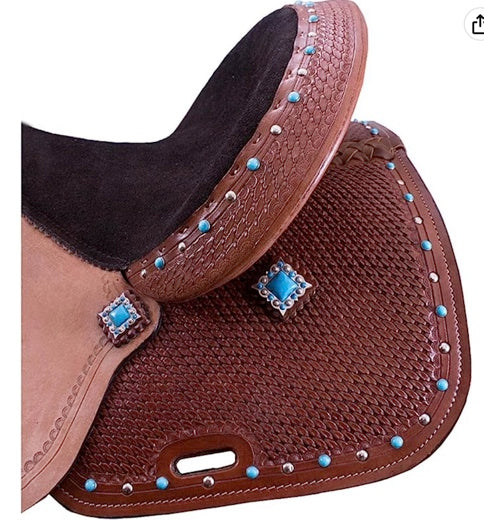 Tahoe Turquoise Accent Tough Western Barrel Saddle