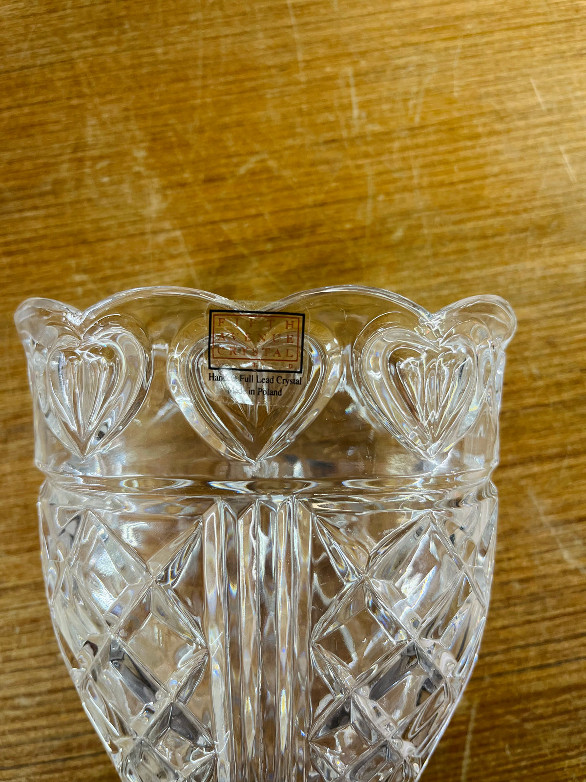 Vintage Fifth Avenue Crystal Heart Pattern Vase