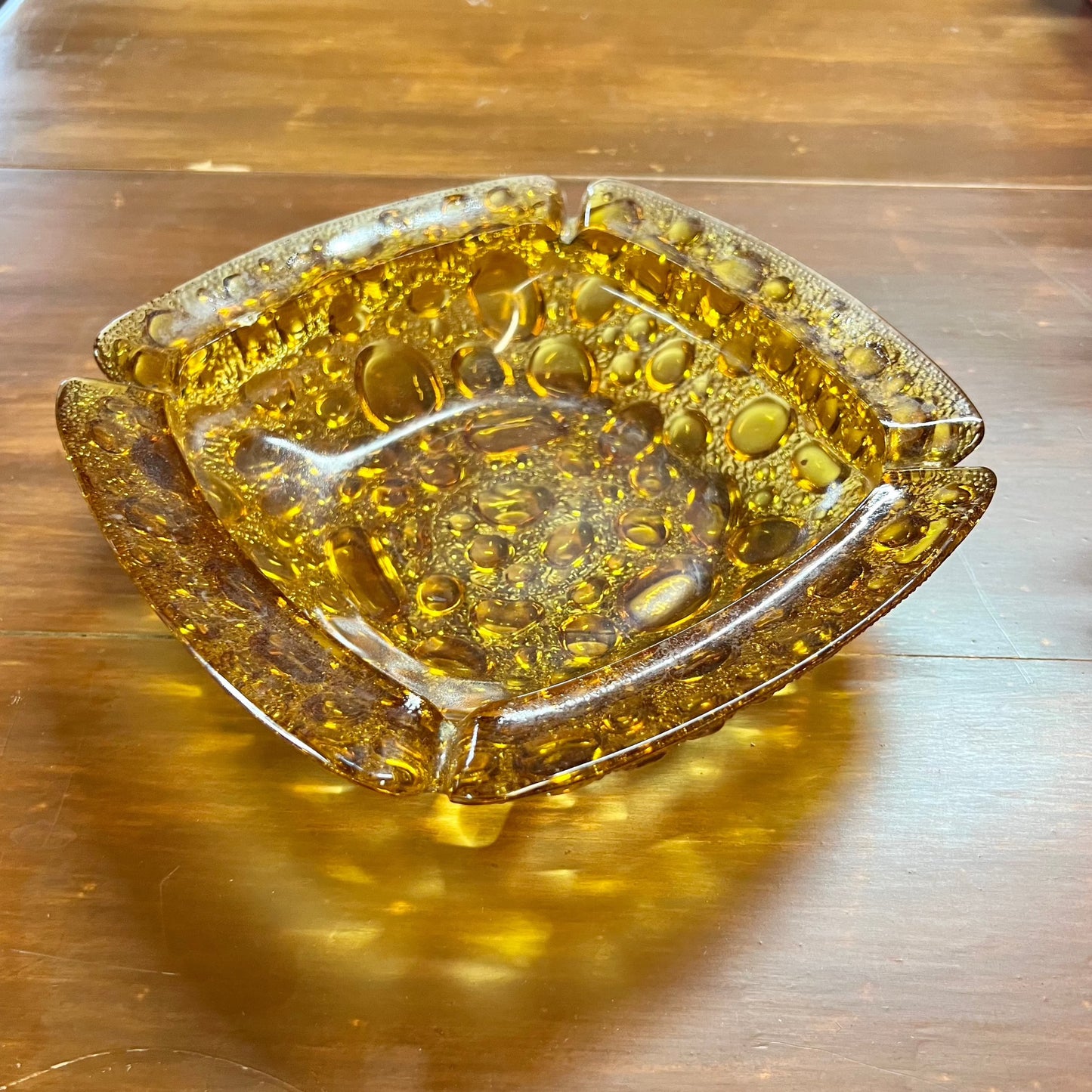 Amber Glass Pebble Bubble Ashtray