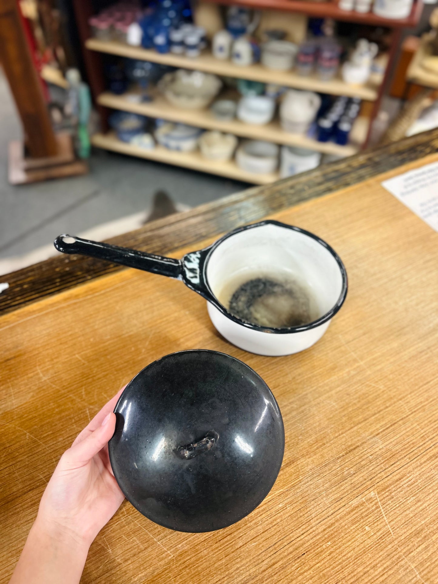 Vintage Pot with Black Lid