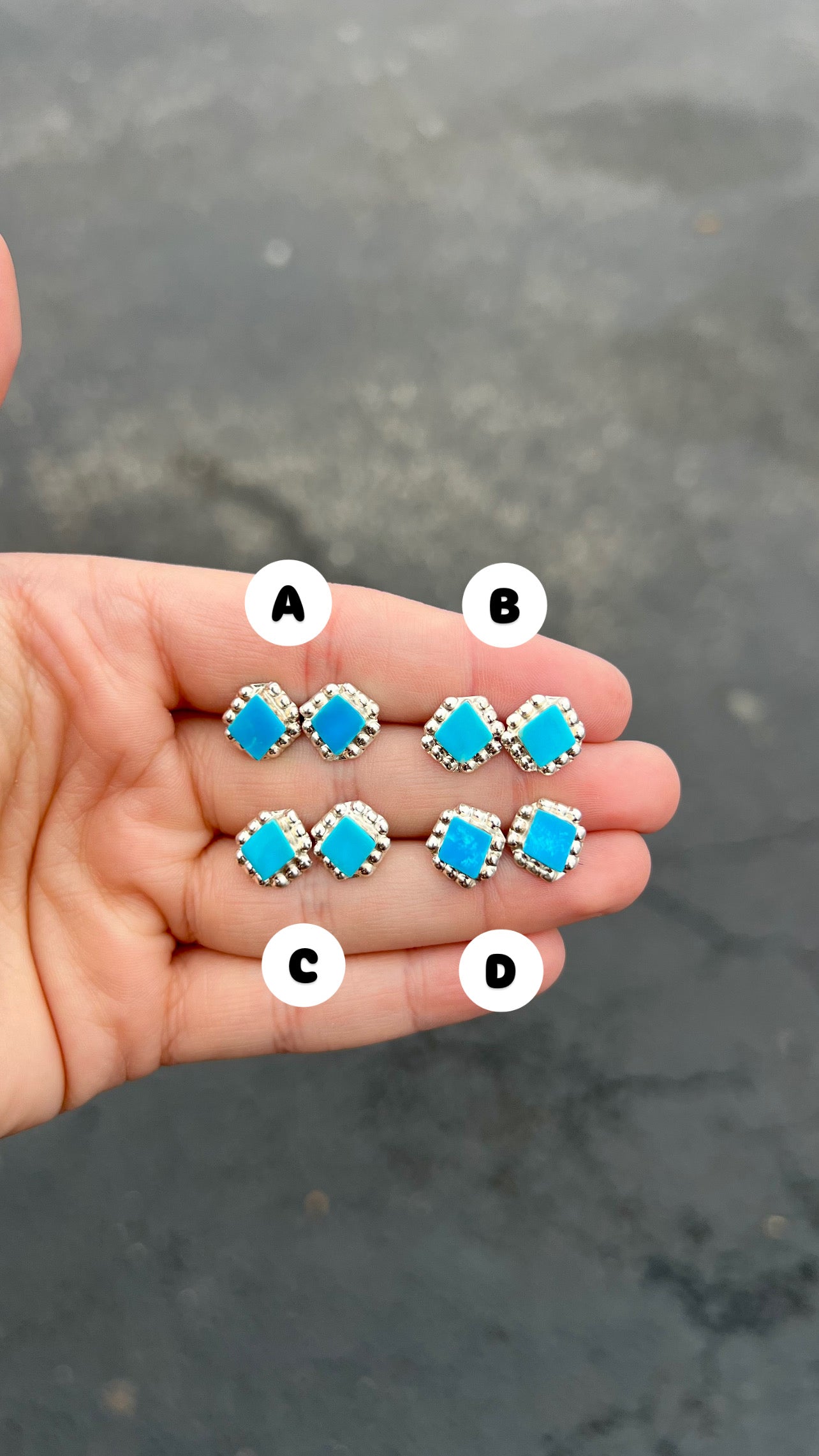 Genuine Turquoise Diamond Beaded Sterling Silver Studs