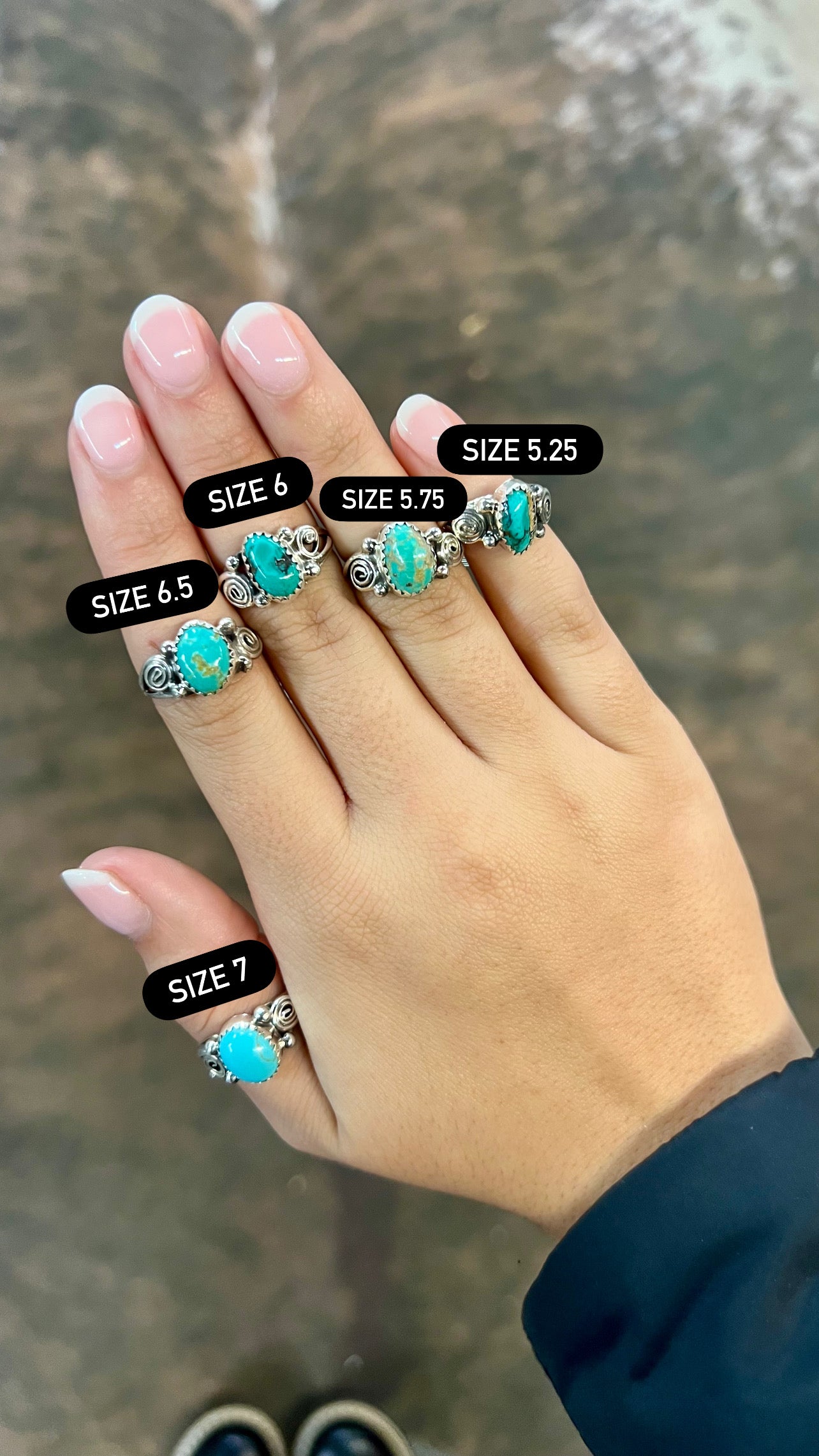 Genuine Turquoise Curly Q Sterling Silver Ring