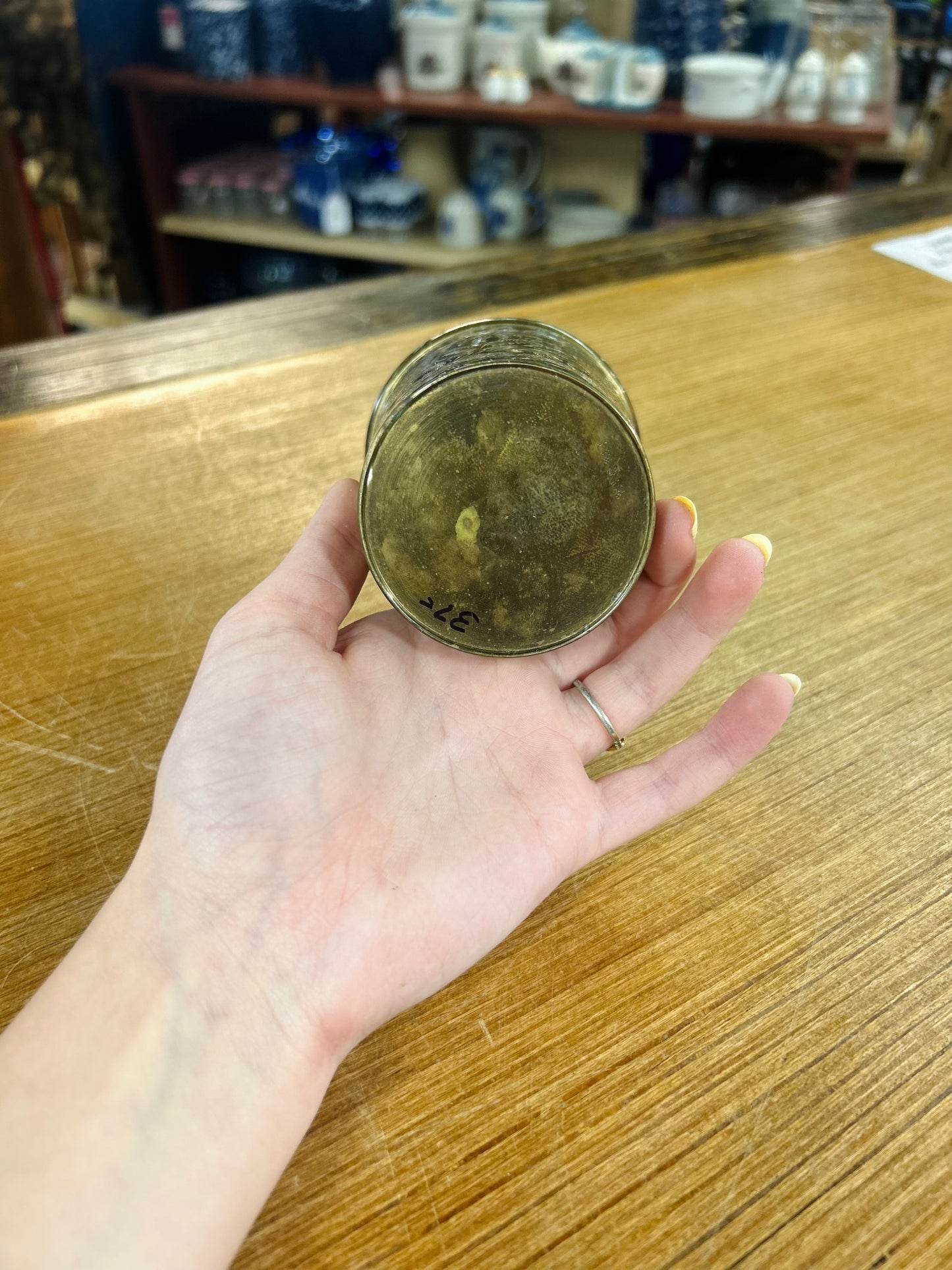 Vintage Solid Brass Cup with Floral Detailing