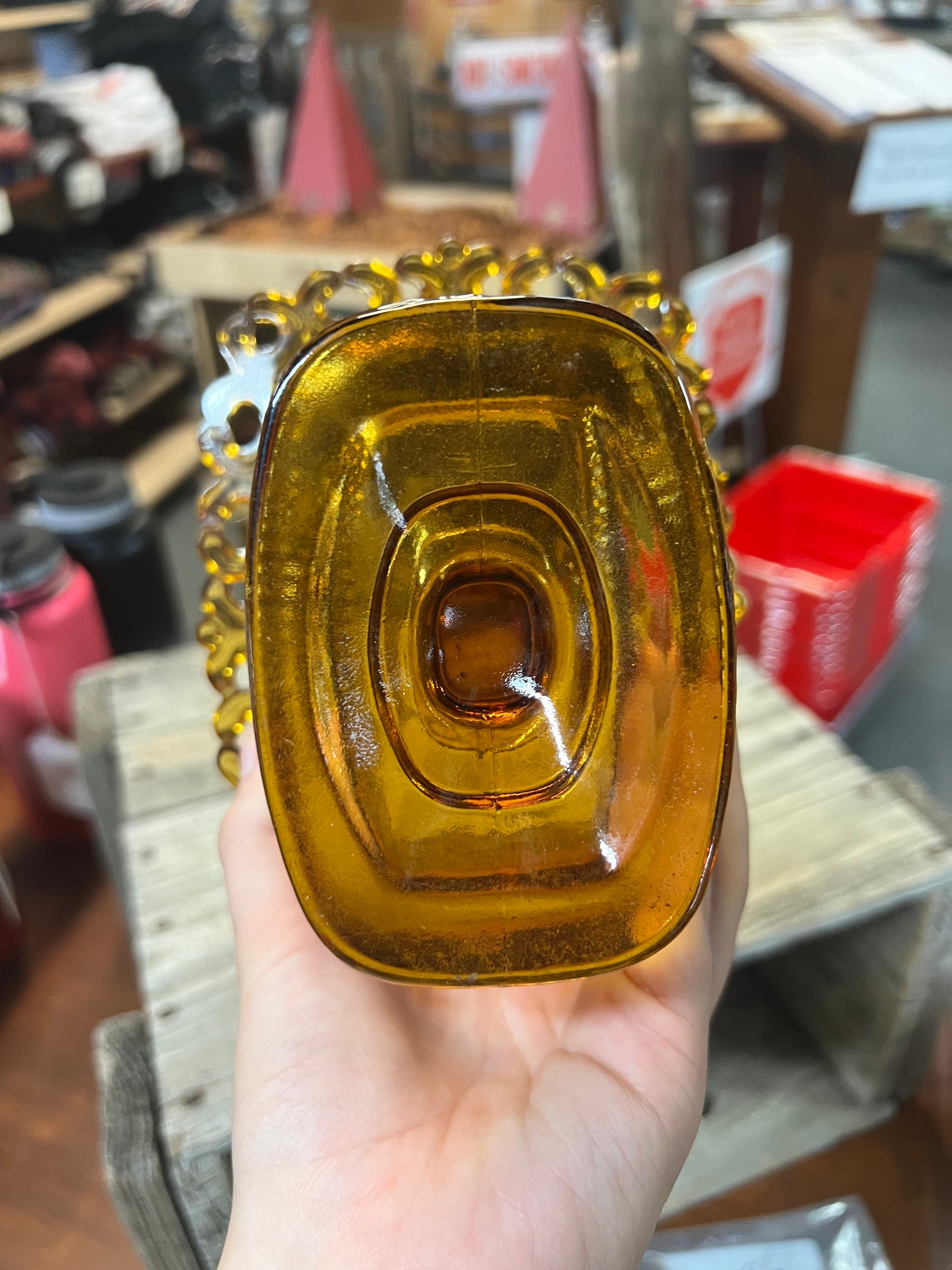 Glass Amber Candy Dish with Lid