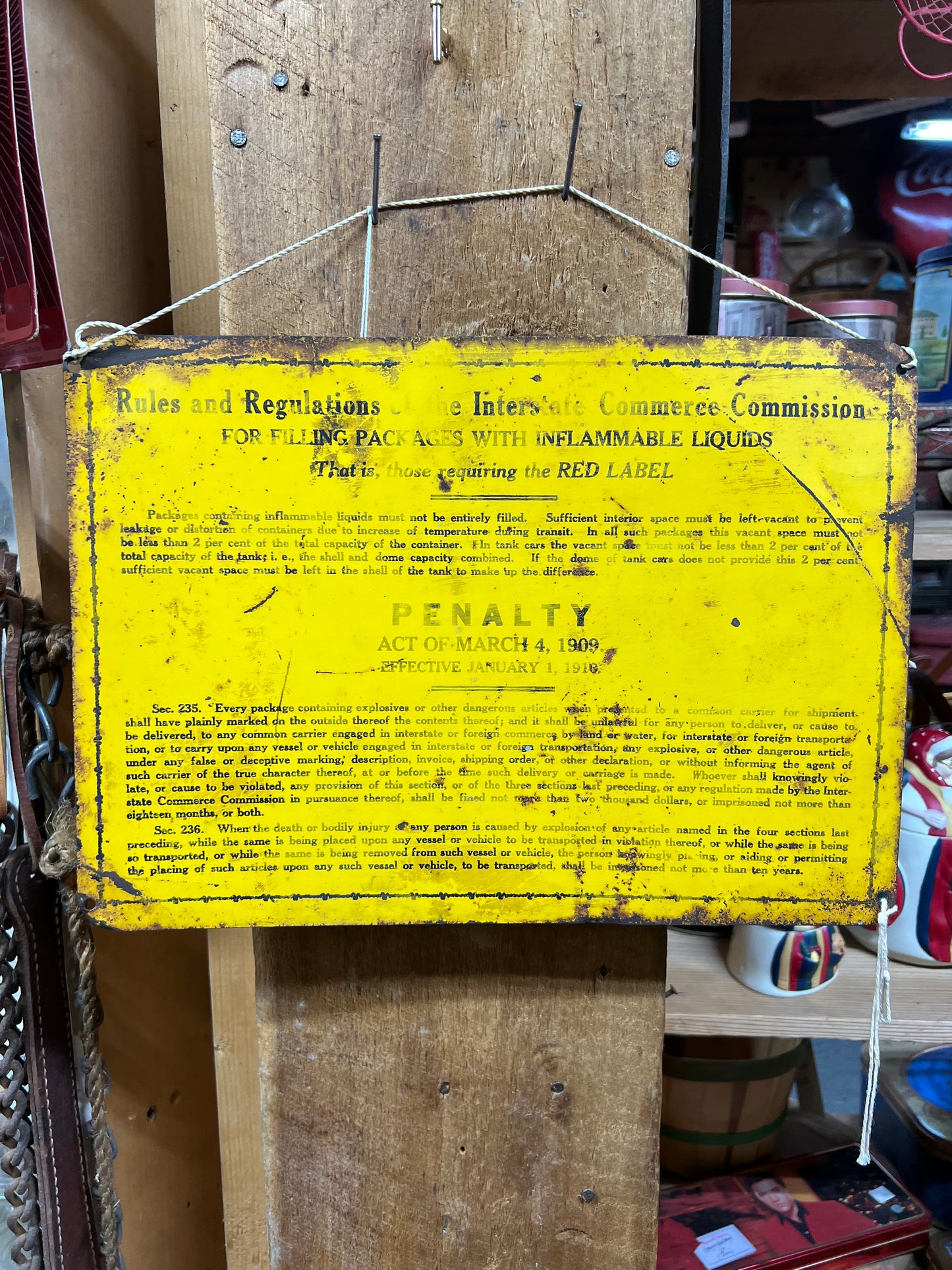 1909 Metal Interstate Commerce Commission Regulations Sign