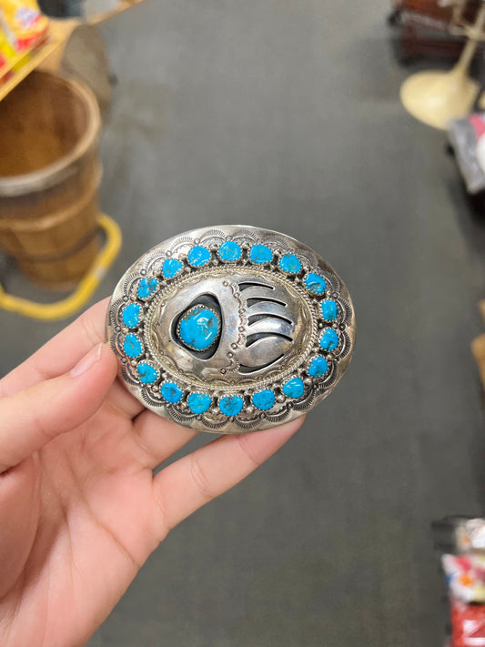 Vintage Wilbert Muskett WM Sleeping Beauty Turquoise Bear Paw Belt Buckle