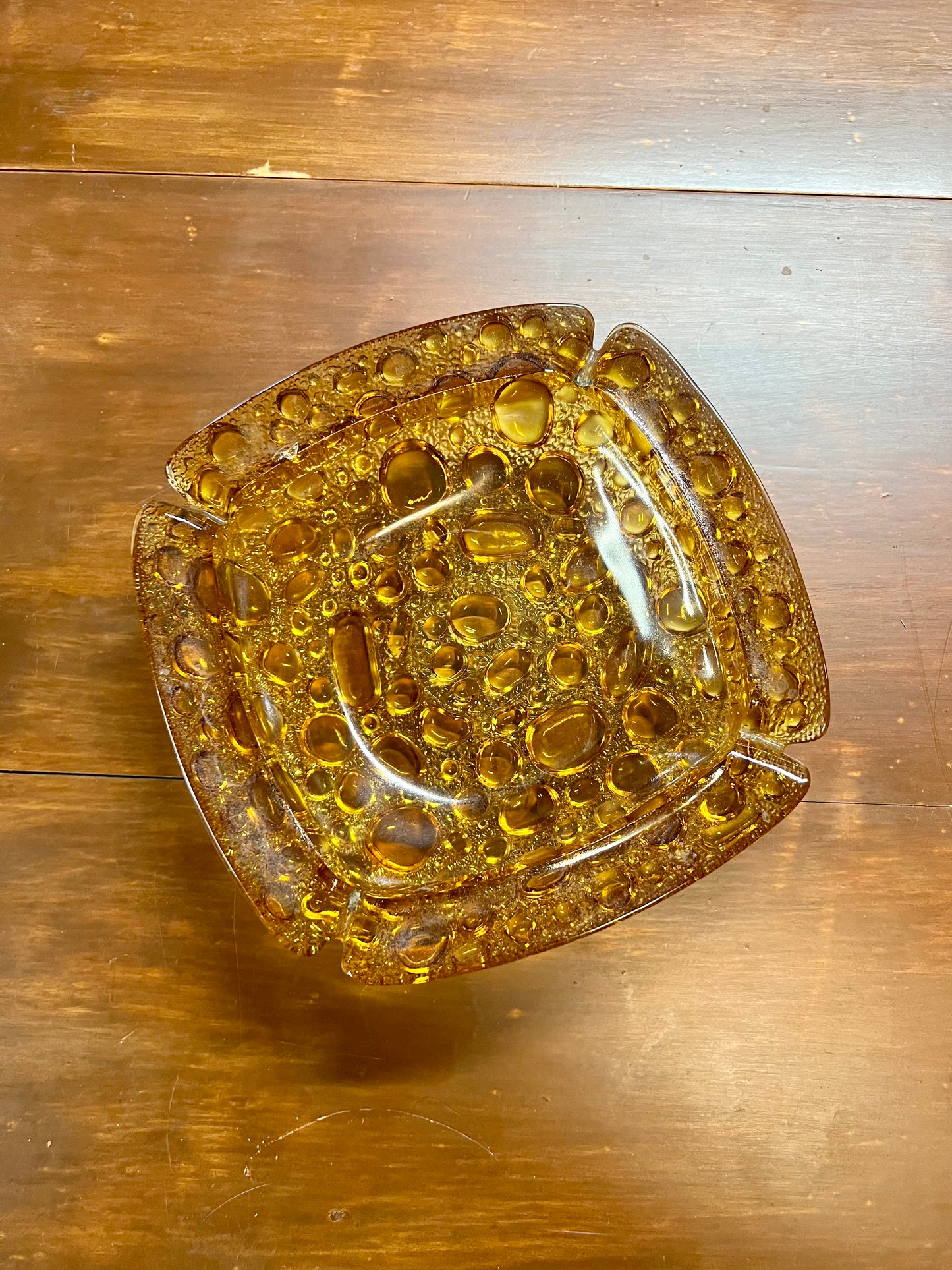 Amber Glass Pebble Bubble Ashtray