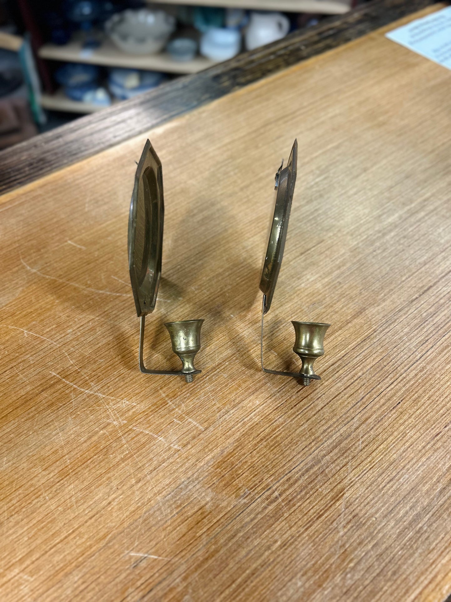 Vintage Brass Candle Wall Sconce Set