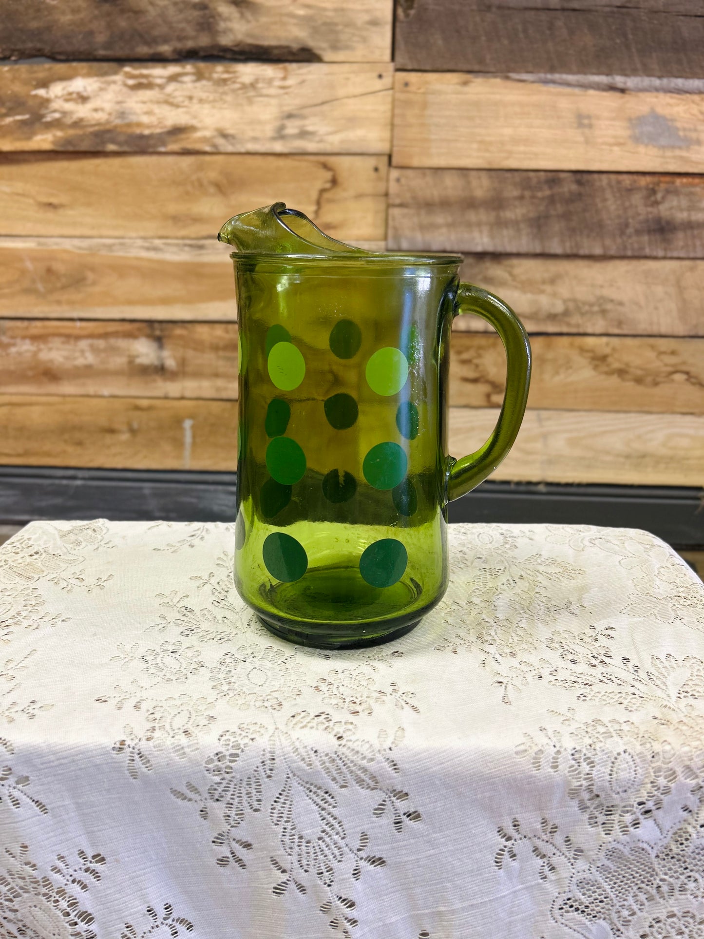 Vintage Libbey Glass Green Polka Dots Pitcher