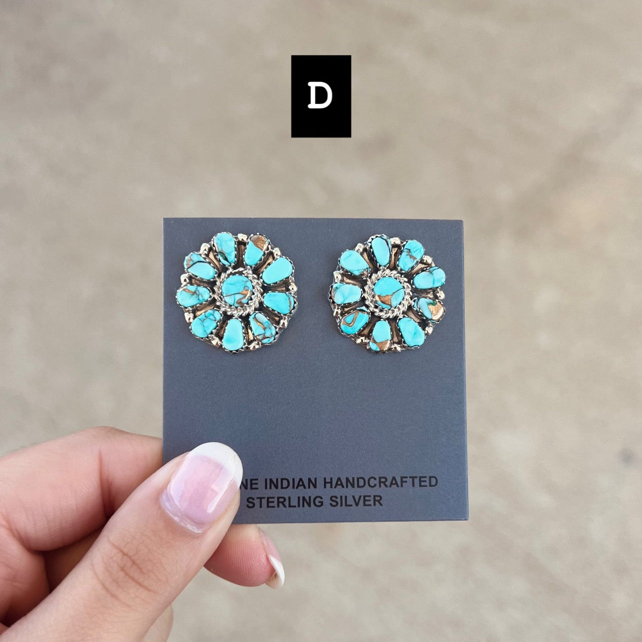 Genuine Green and Blue Kingman Turquoise 10 Stone Sterling Silver Cluster Earrings