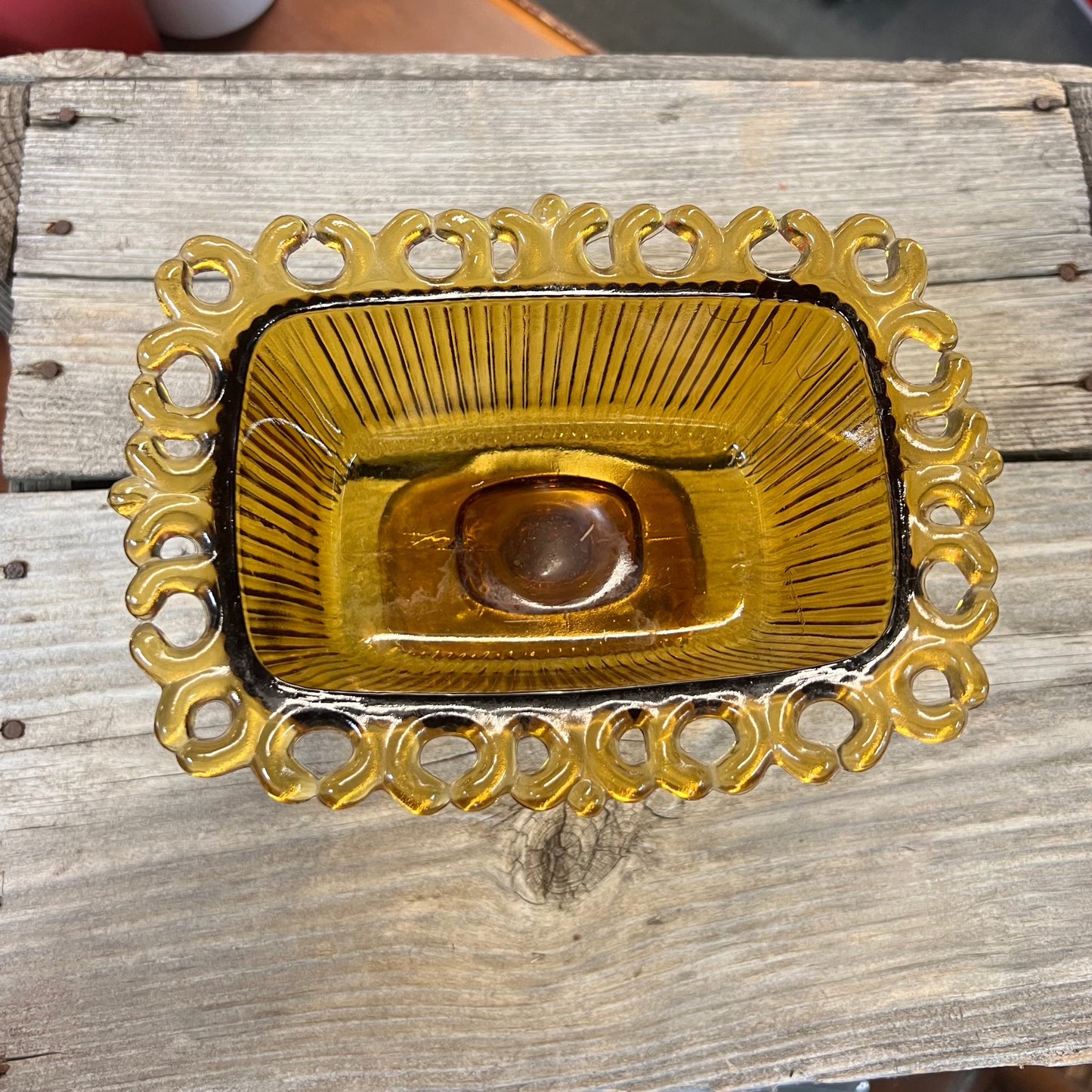 Glass Amber Candy Dish with Lid