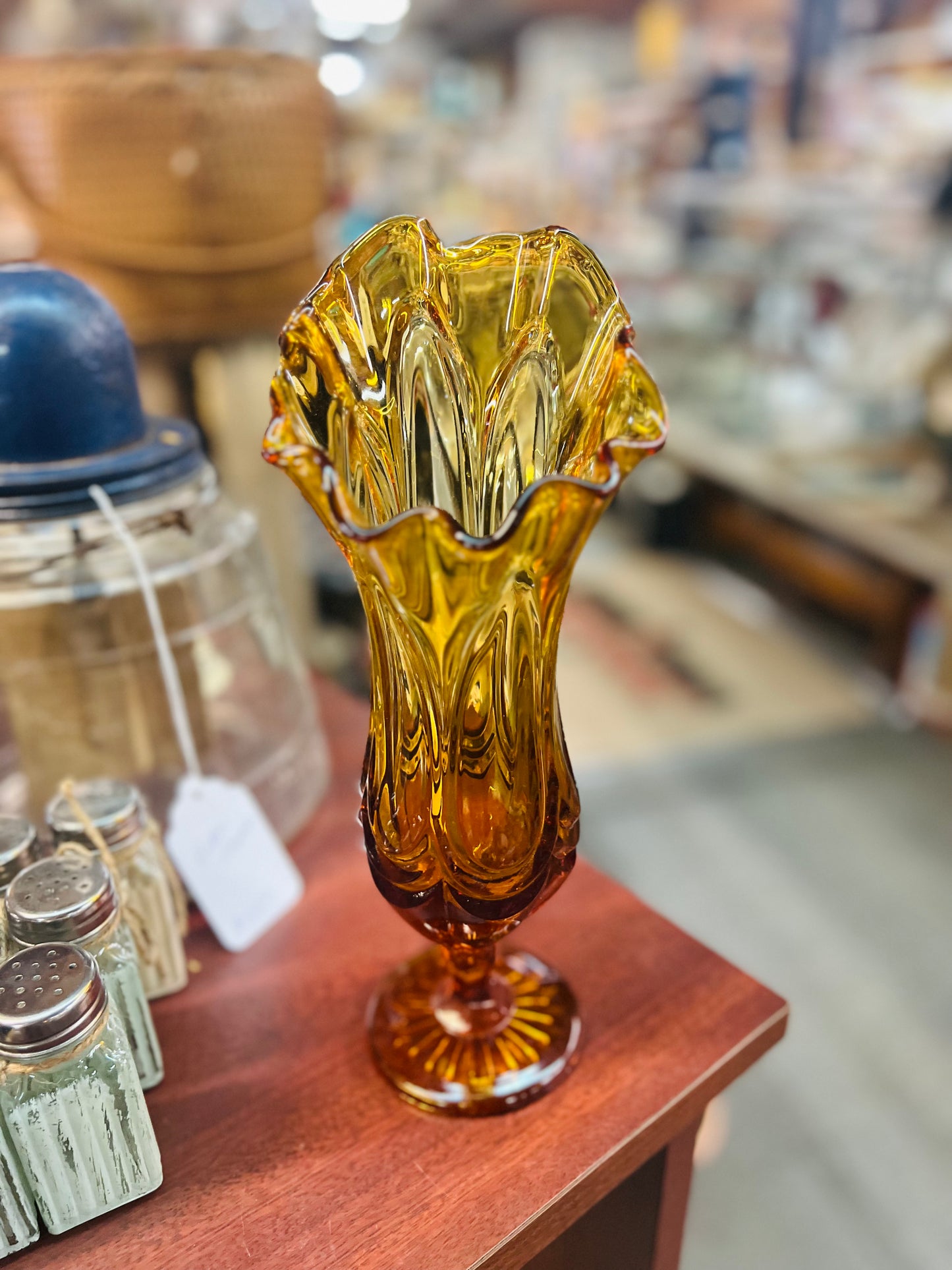 Amber Ruffled Glass Vase