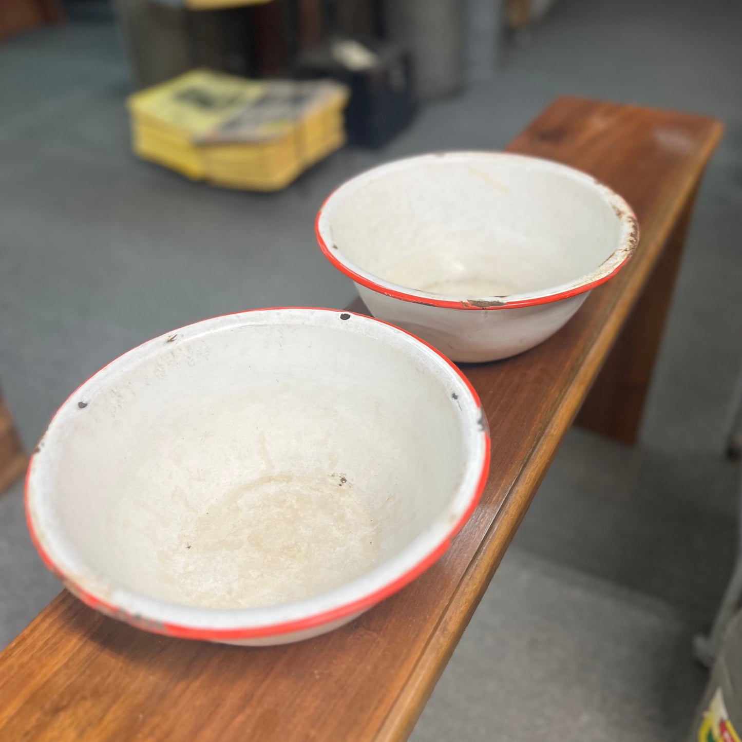 Red and White Porcelain Enamel Bowl