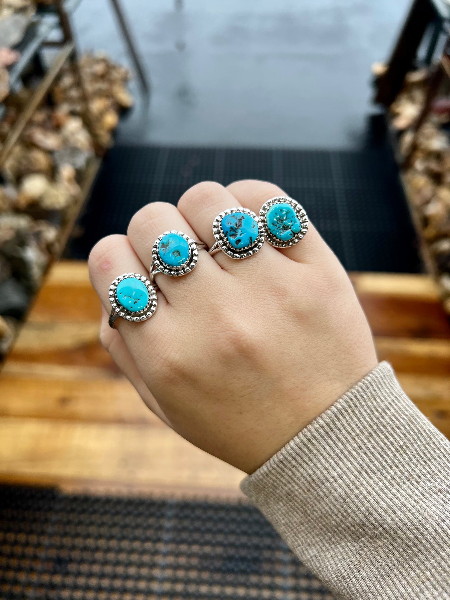 Turquoise and Sterling Silver Beaded Ring
