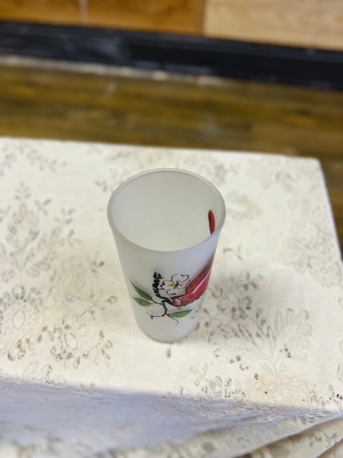 Vintage Frosted Cardinal Glass Cup