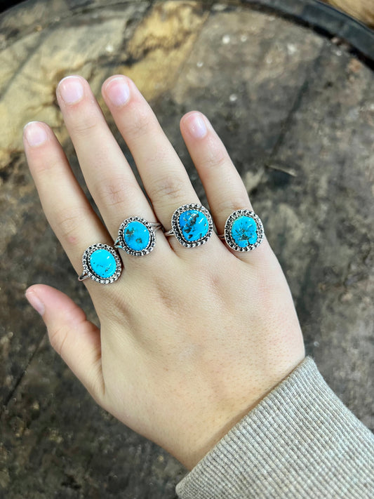 Turquoise and Sterling Silver Beaded Ring