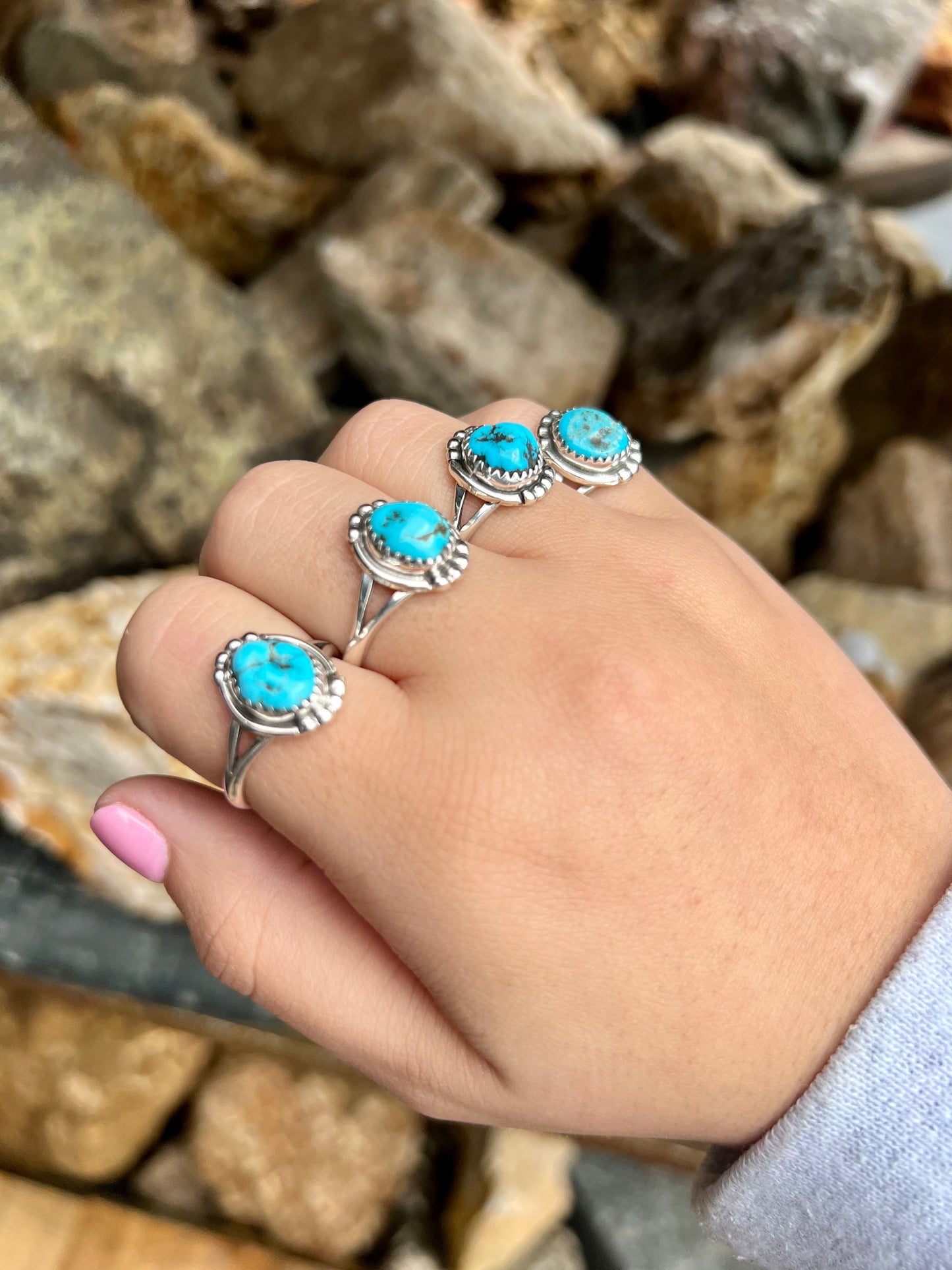 Kingman Turquoise and Sterling Silver Beaded Ring