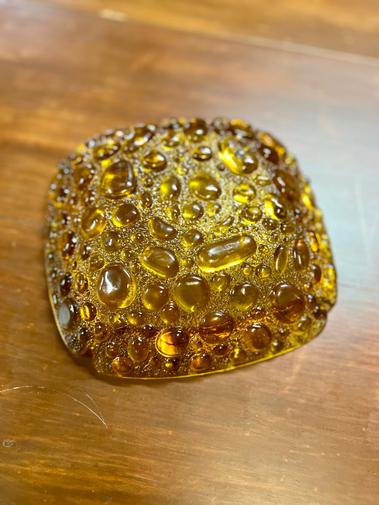 Amber Glass Pebble Bubble Ashtray