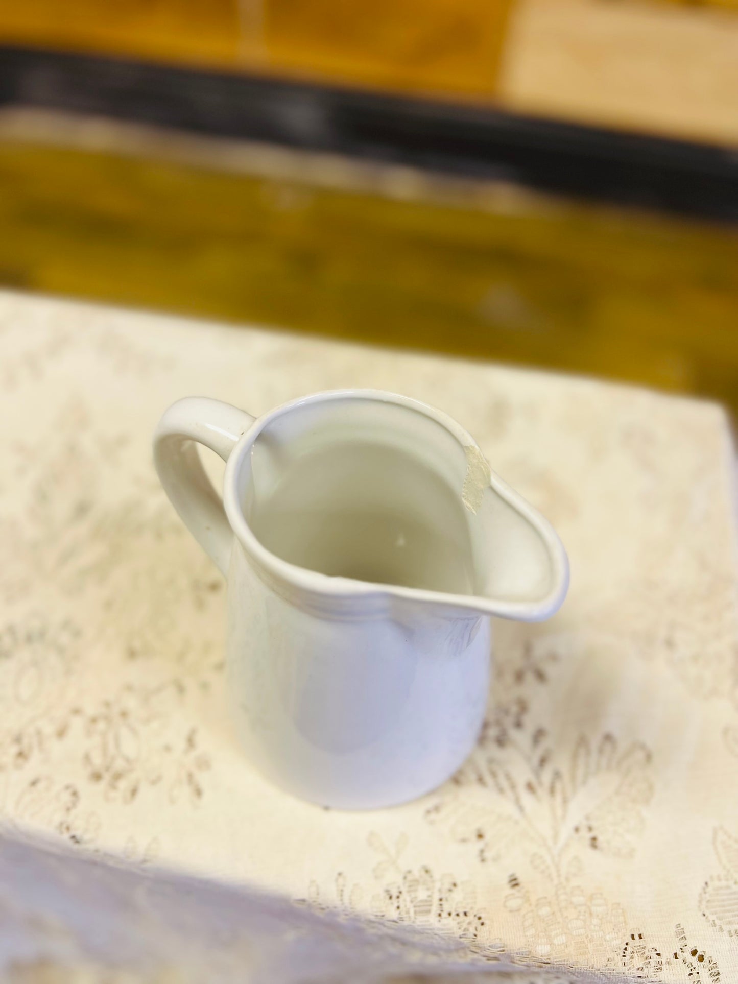 Vintage Taiwan Ceramic Pitcher with Kitchen Scene