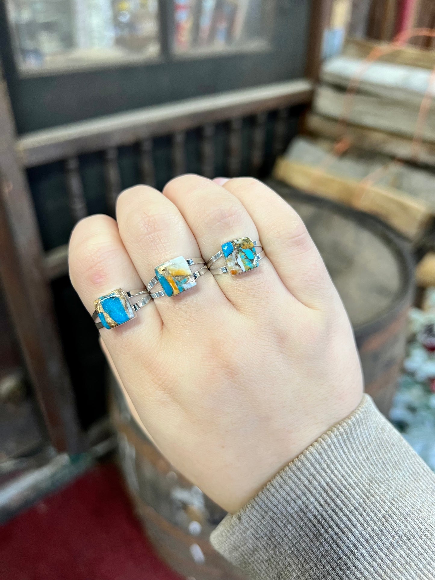 Turquoise and Spiny Oyster Square Ring