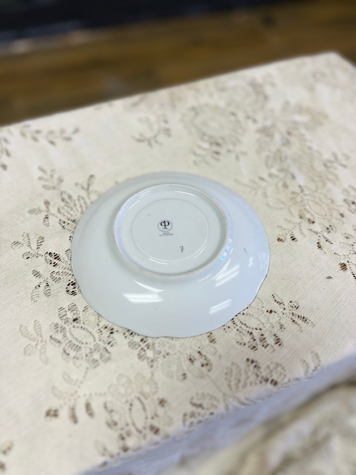Vintage Colditz Porcelain Teacup Saucer With Gold Trim and Scalloped Edge