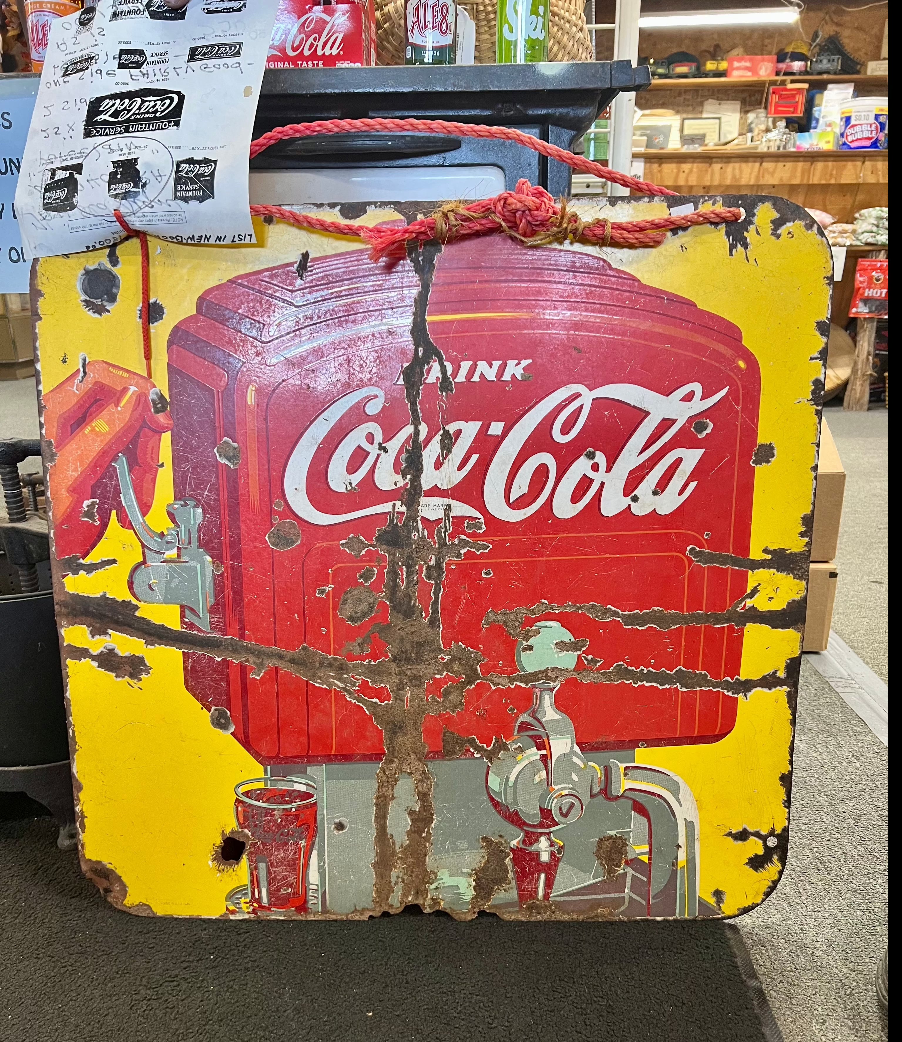 Coca Cola Sign Porcelain 1940's Era 2 sided – The Olde General Store Coca Cola Sign Porcelain 1940's Era 2 sided – The Olde General Store
