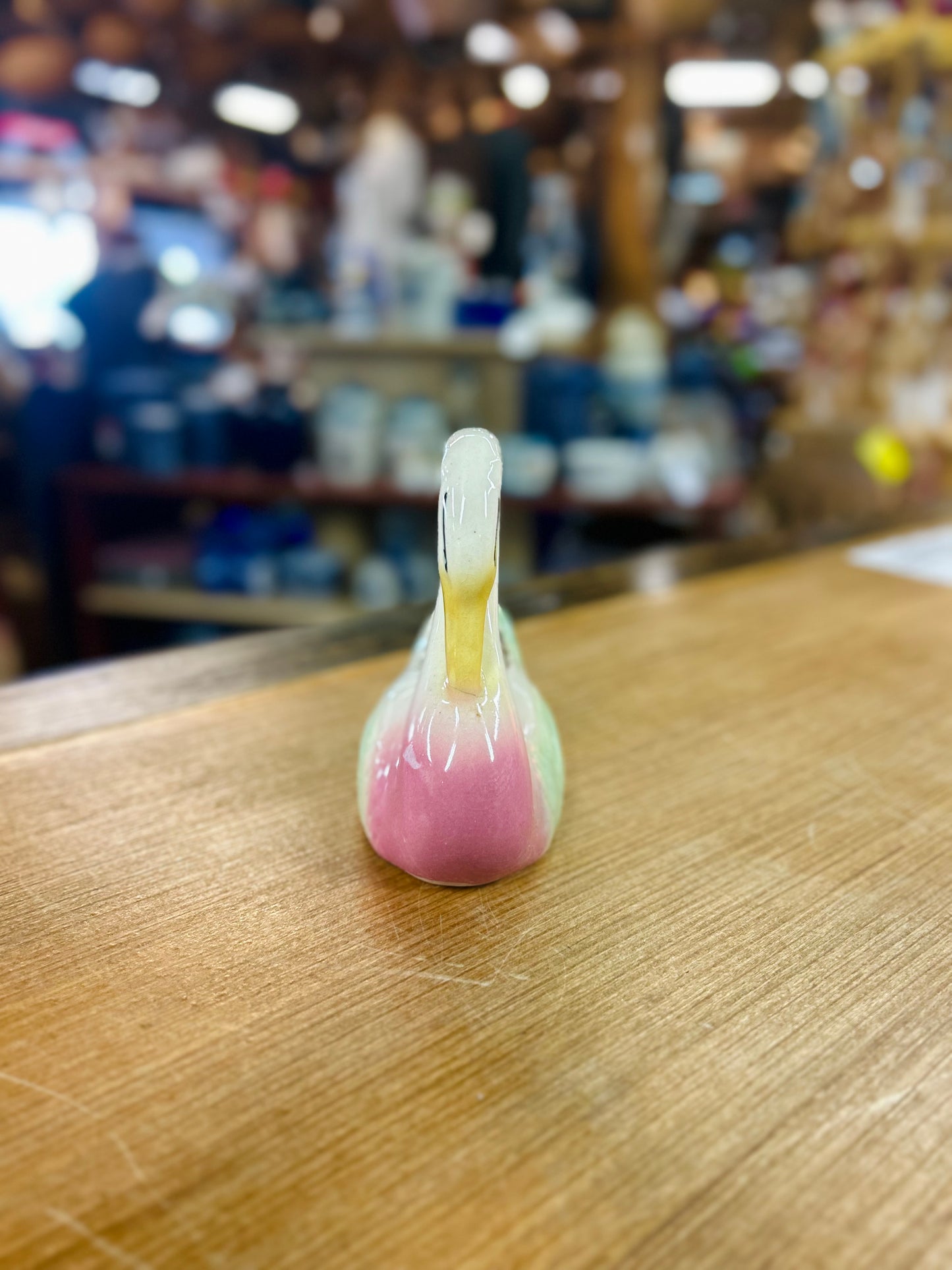 Vintage Pink and Green Ceramic Swan Planter