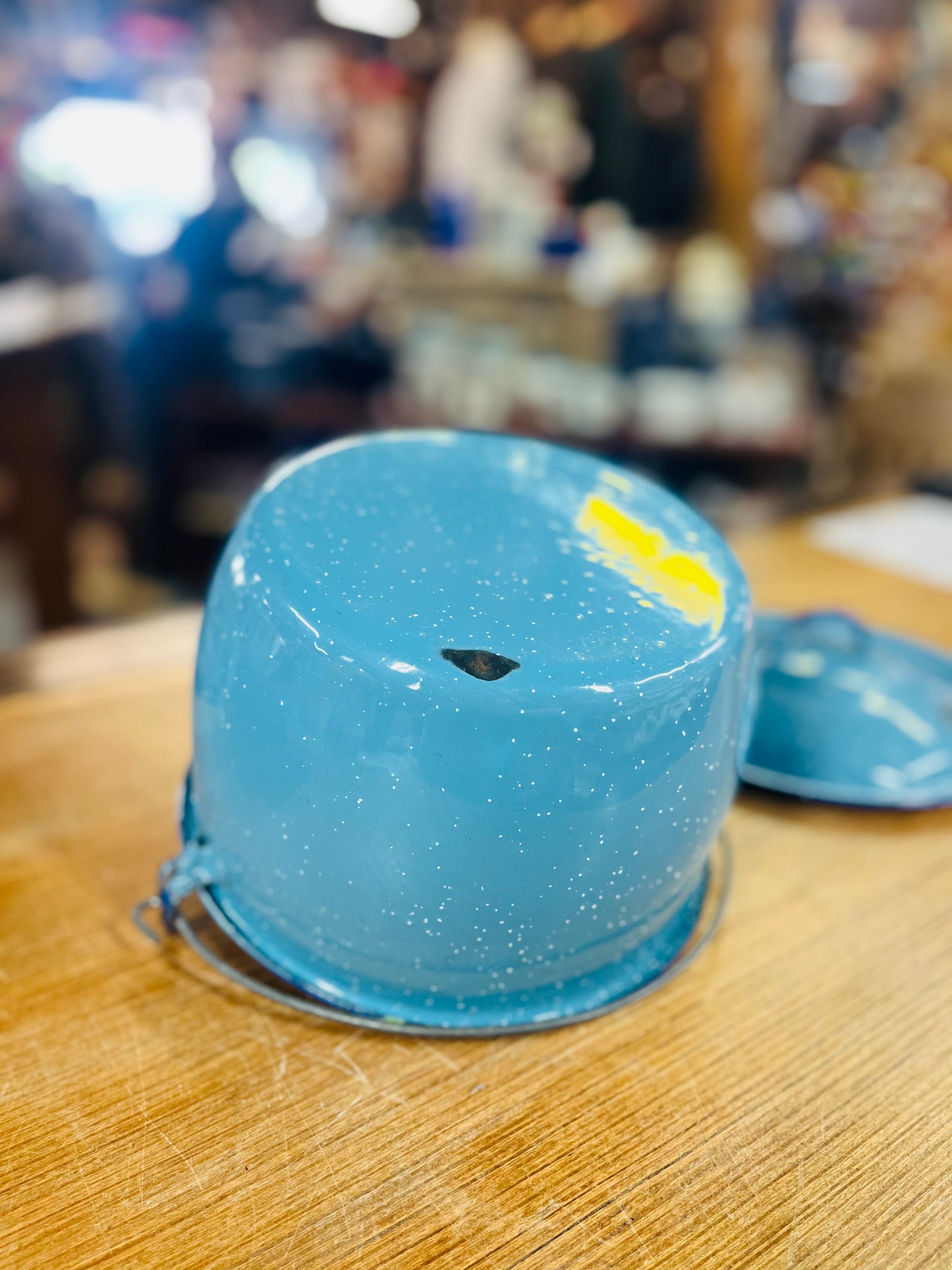 Vintage Light Blue Speckled Granite Pot