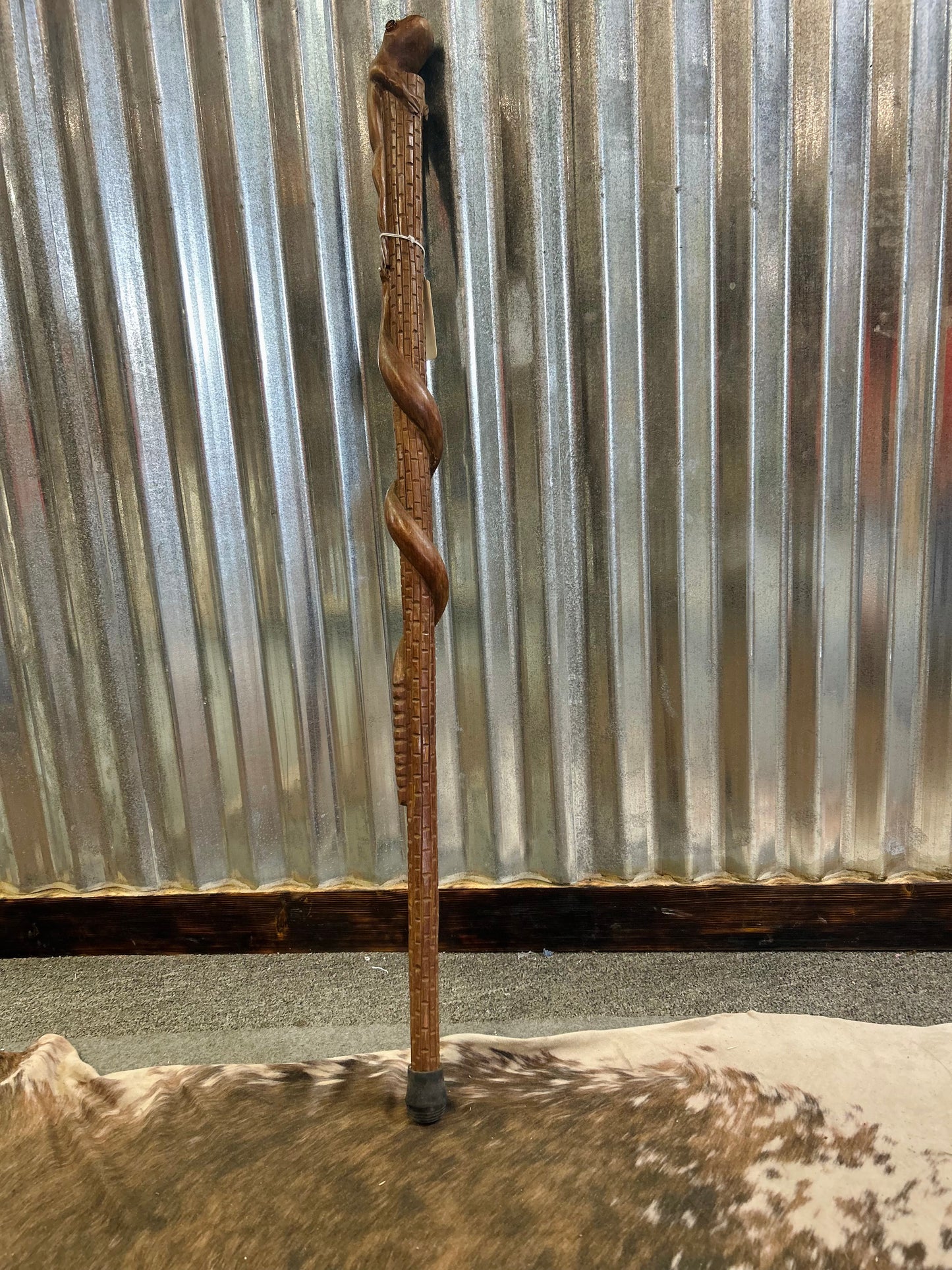 Old Intricate Hand Carved Serpant and Frog Walking Stick