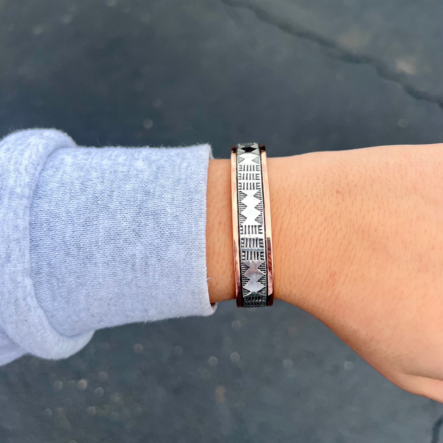 Copper and Sterling Silver Stamped Cuff