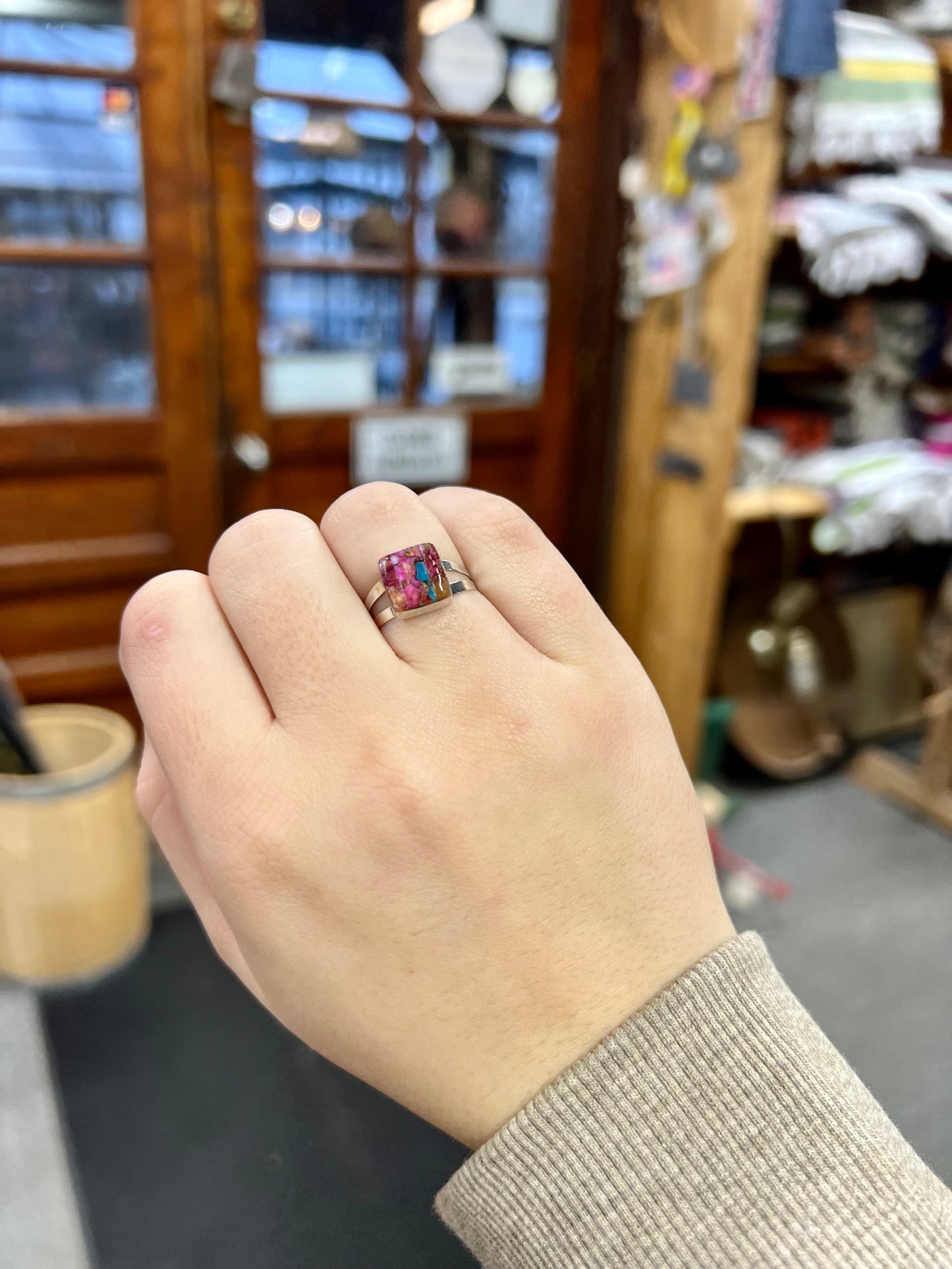 Turquoise and Spiny Oyster Square Ring