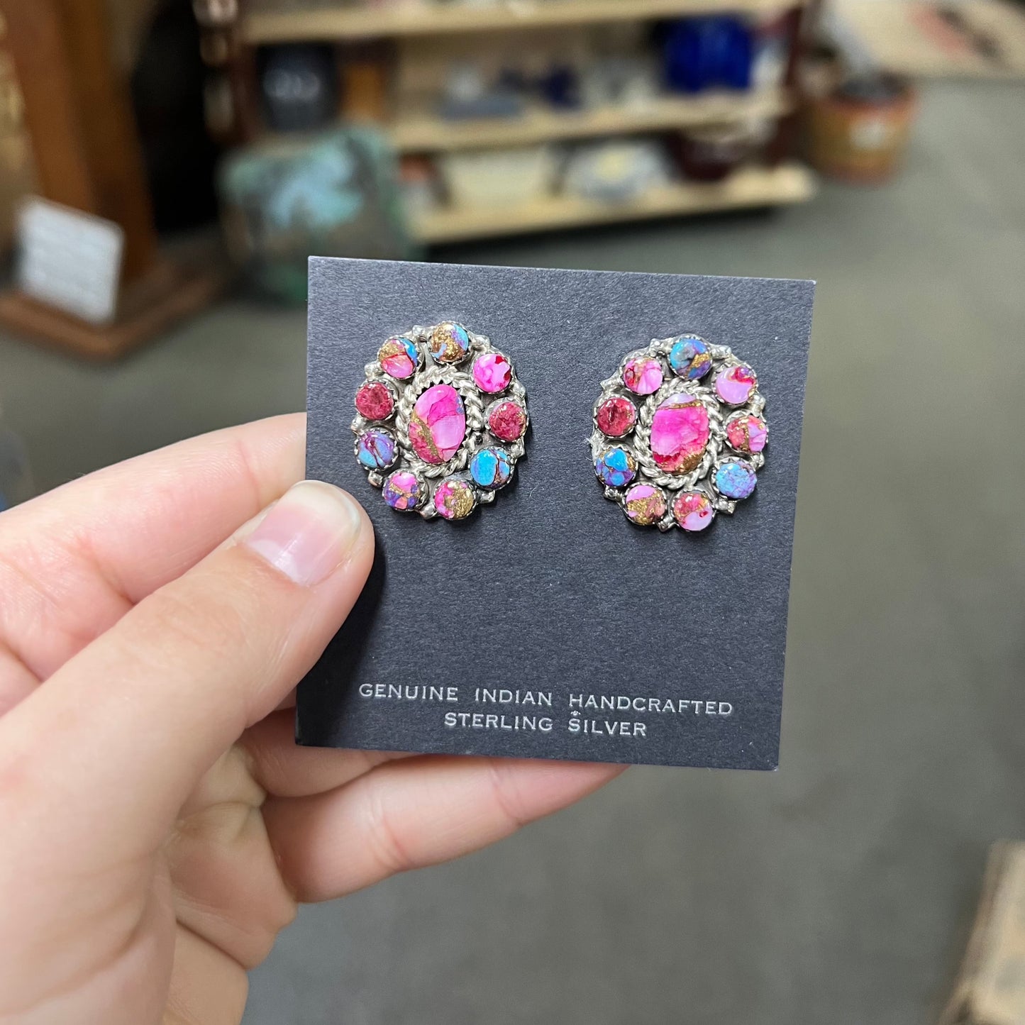Spiny Oyster and Turquoise Cluster Earrings