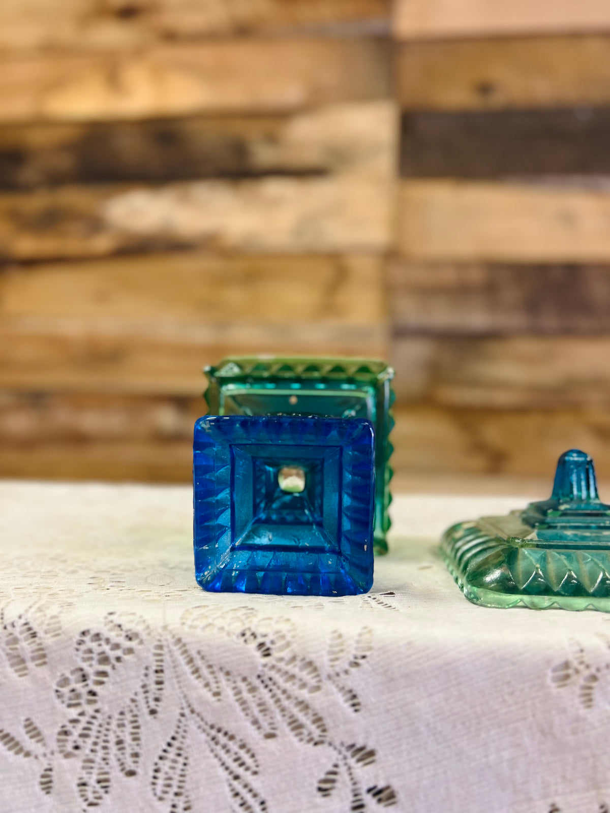 Vintage Blue & Green Ombre Pedestal Dish