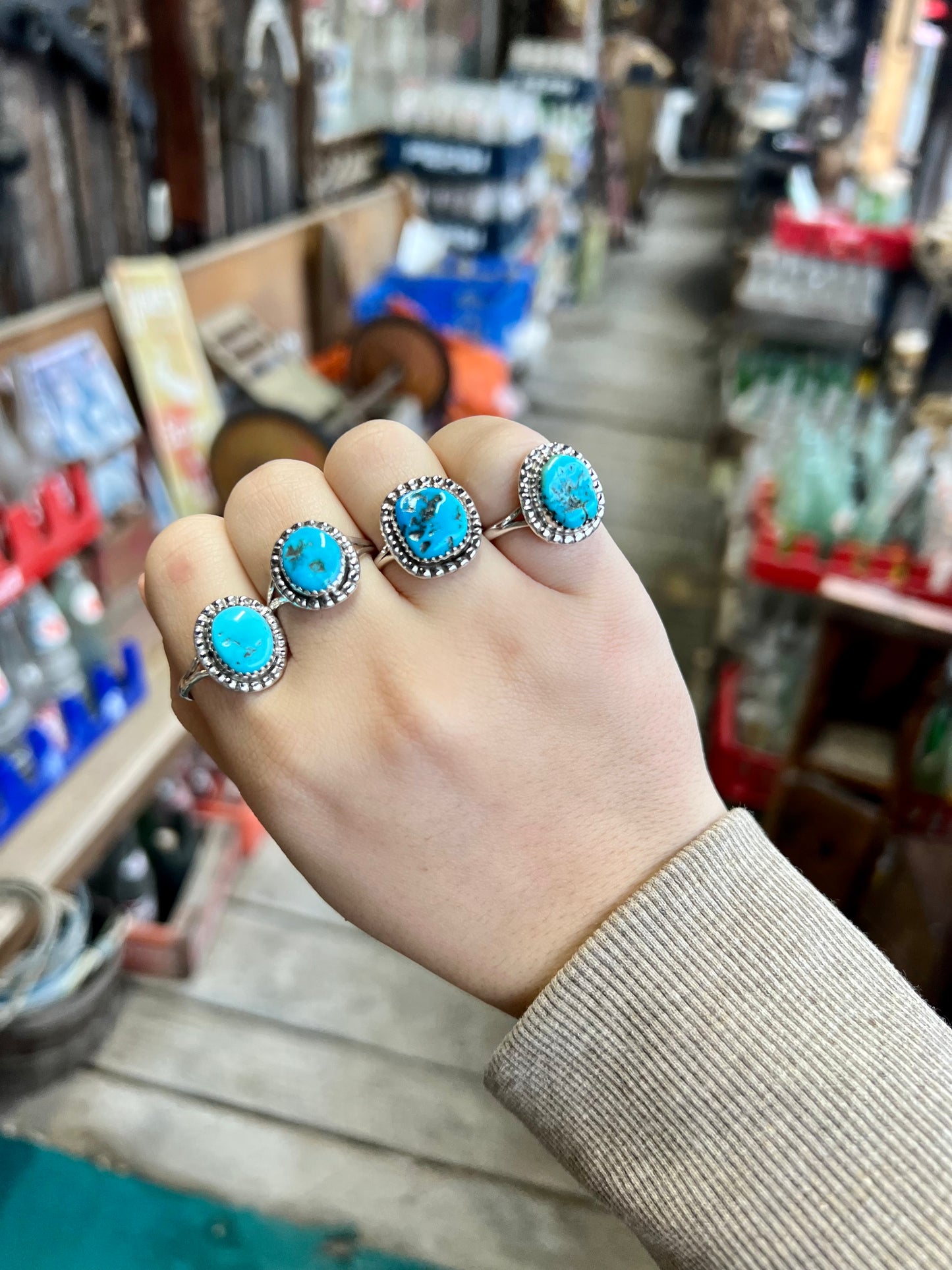Turquoise and Sterling Silver Beaded Ring