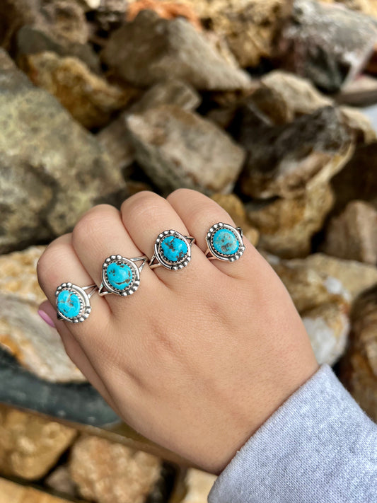 Kingman Turquoise and Sterling Silver Beaded Ring