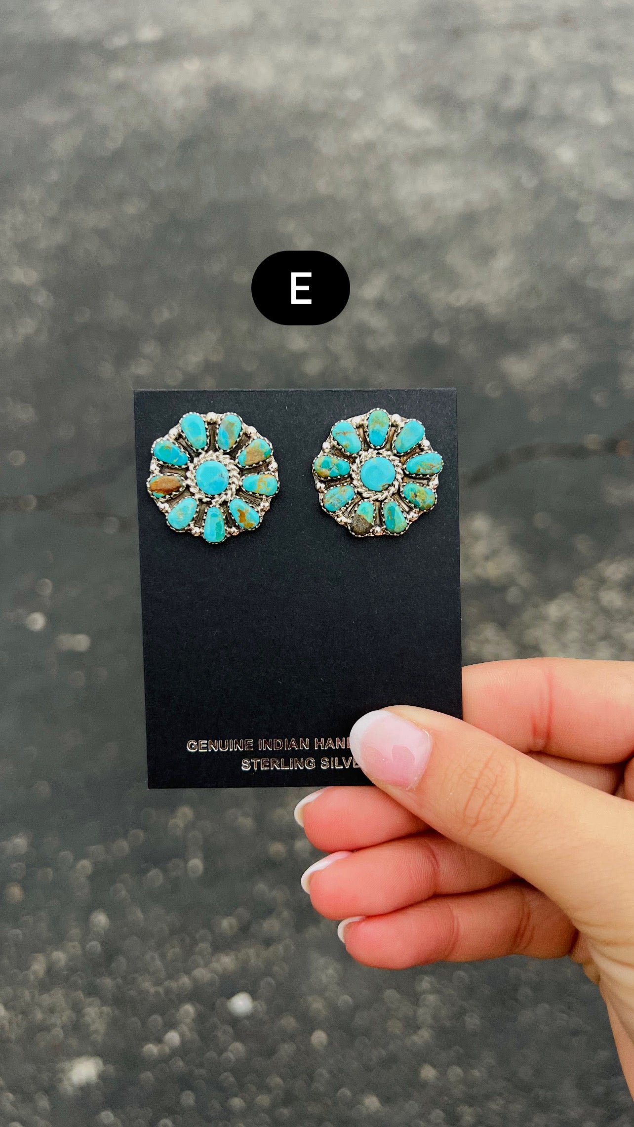 Genuine Green and Blue Kingman Turquoise 10 Stone Sterling Silver Cluster Earrings