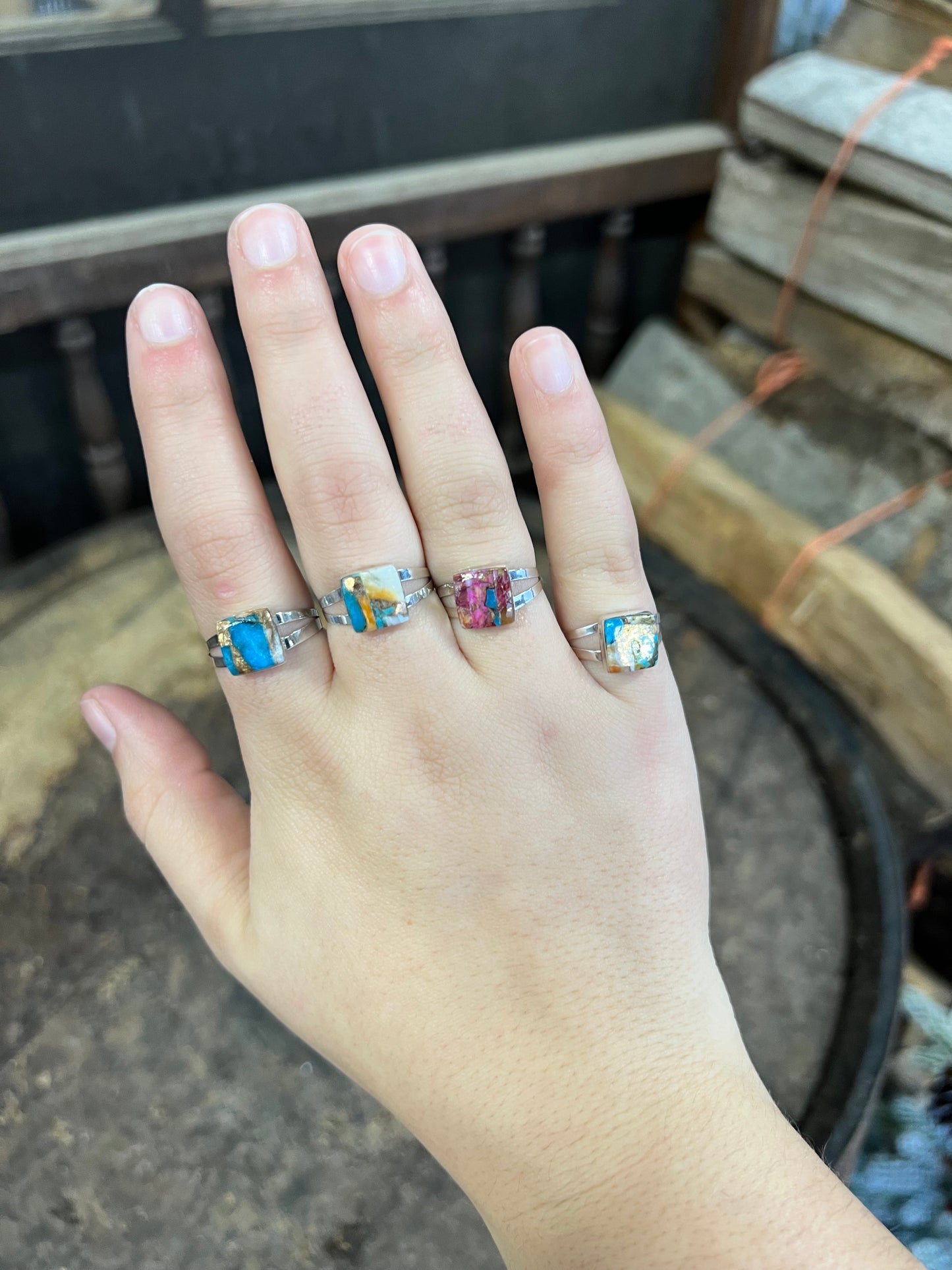 Turquoise and Spiny Oyster Square Ring