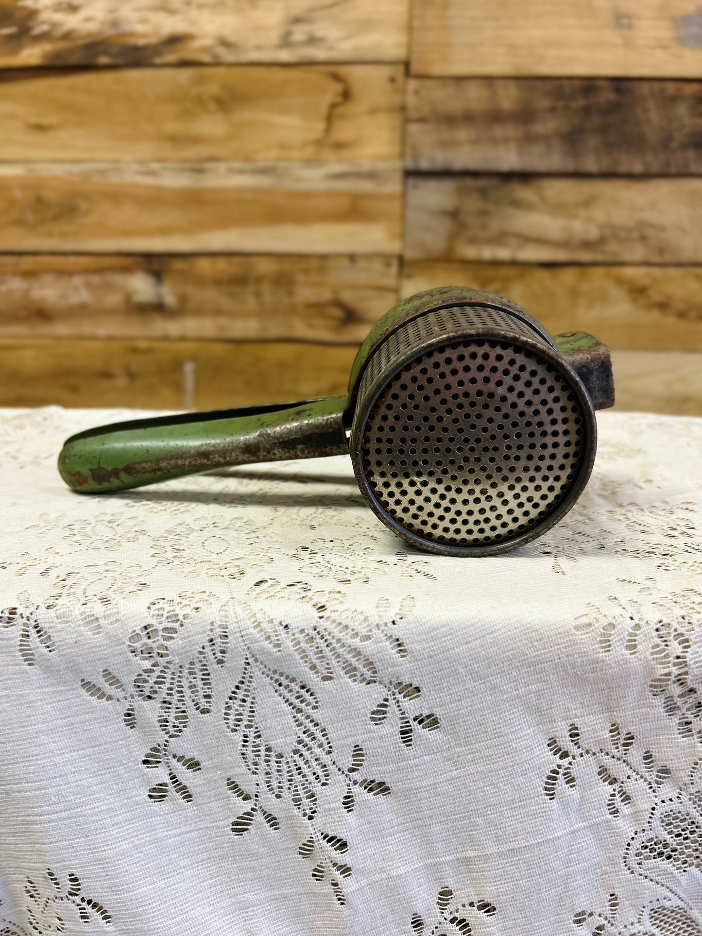 Vintage Green Metal Potato Ricer