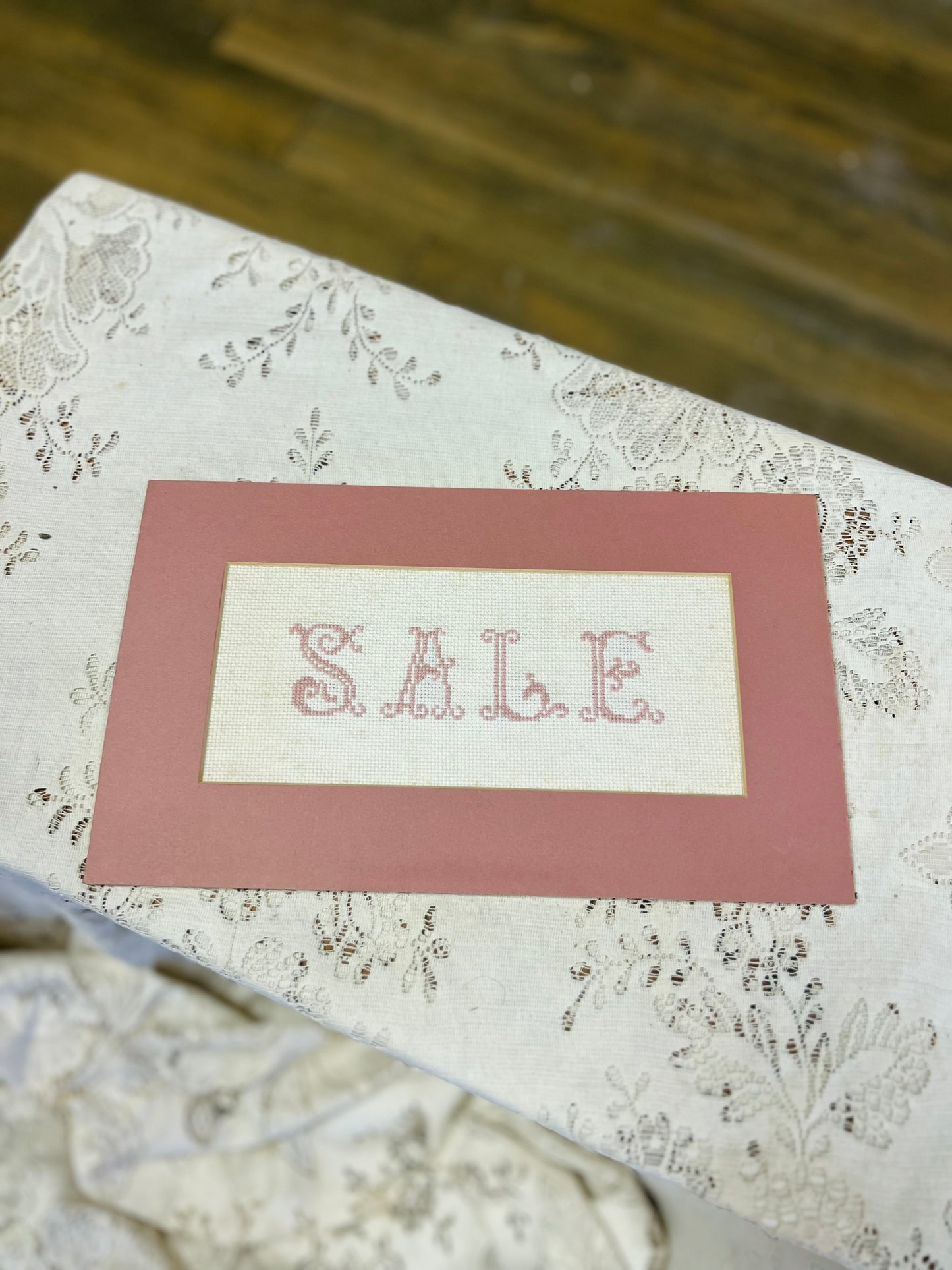 Vintage "Sale" Framed Cross - Stitched Sign