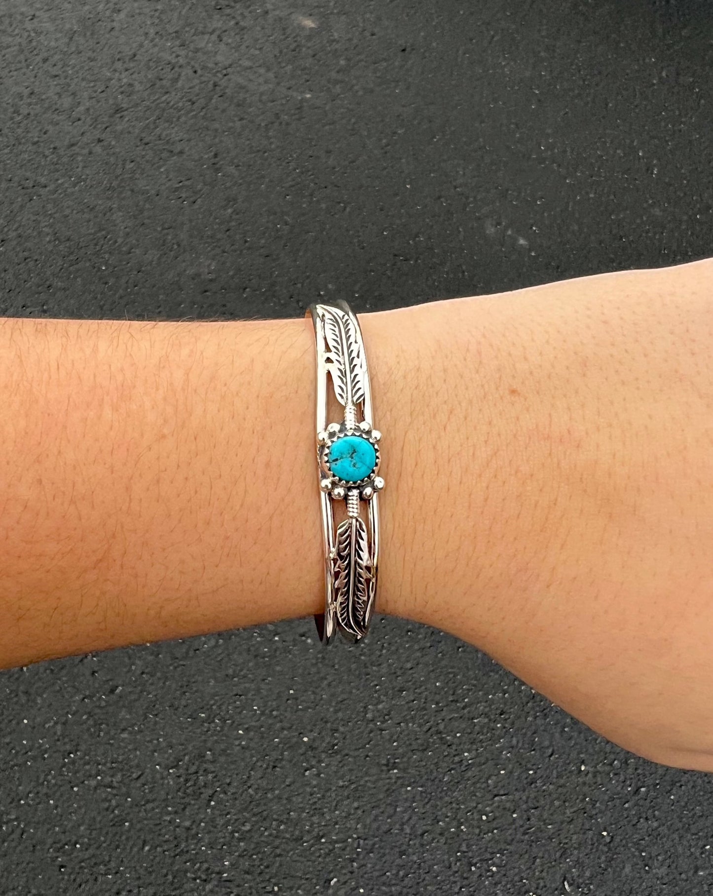 Turquoise and Sterling Silver Feather Bracelet