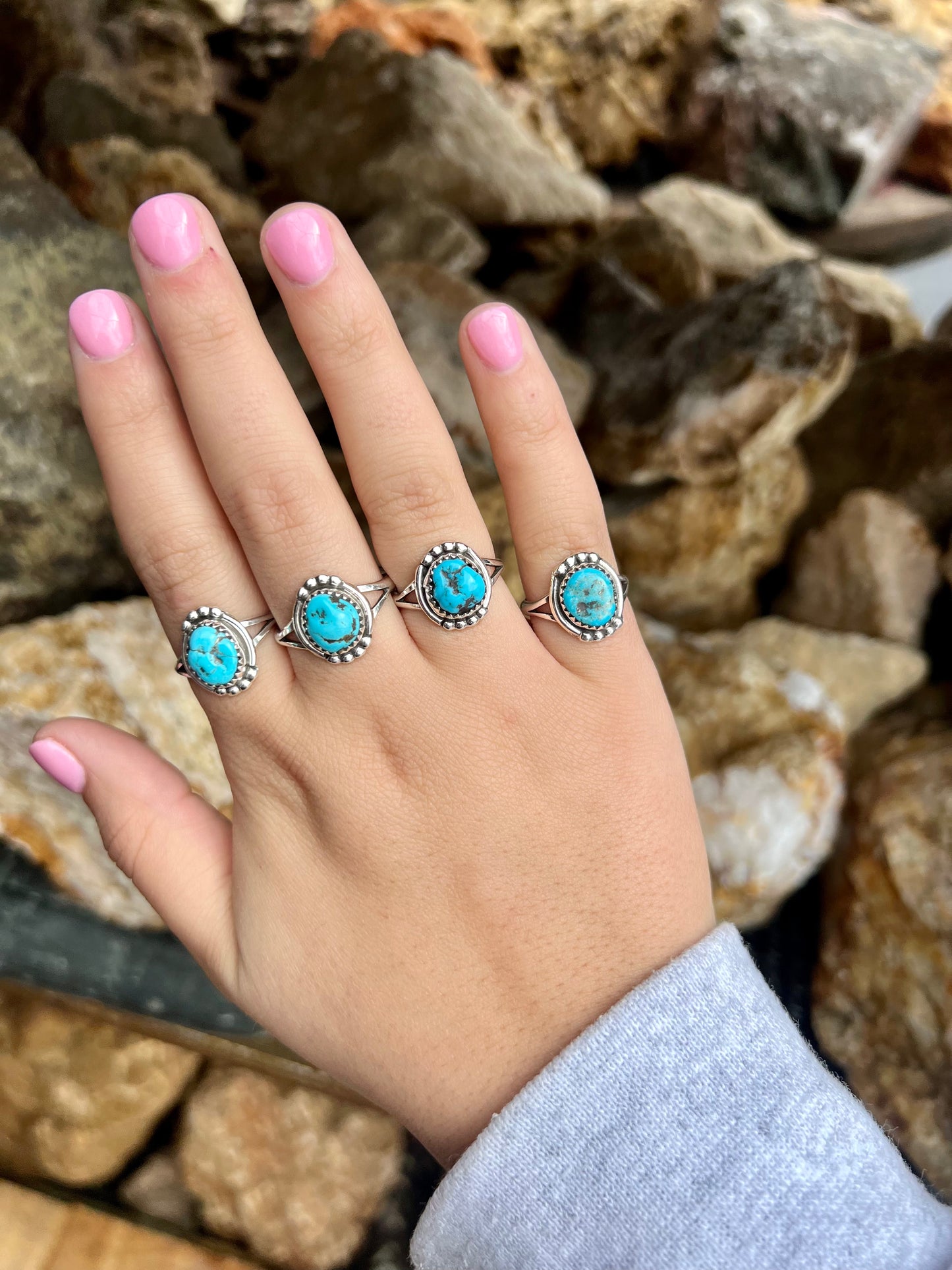 Kingman Turquoise and Sterling Silver Beaded Ring
