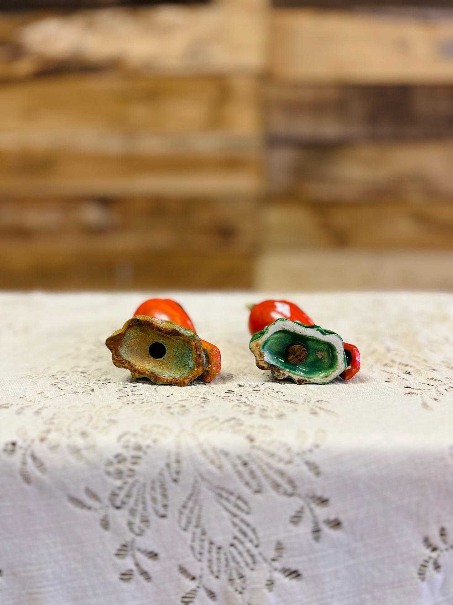 Vintage Ceramic Cardinal Salt and Pepper Shakers Perched on Green Base