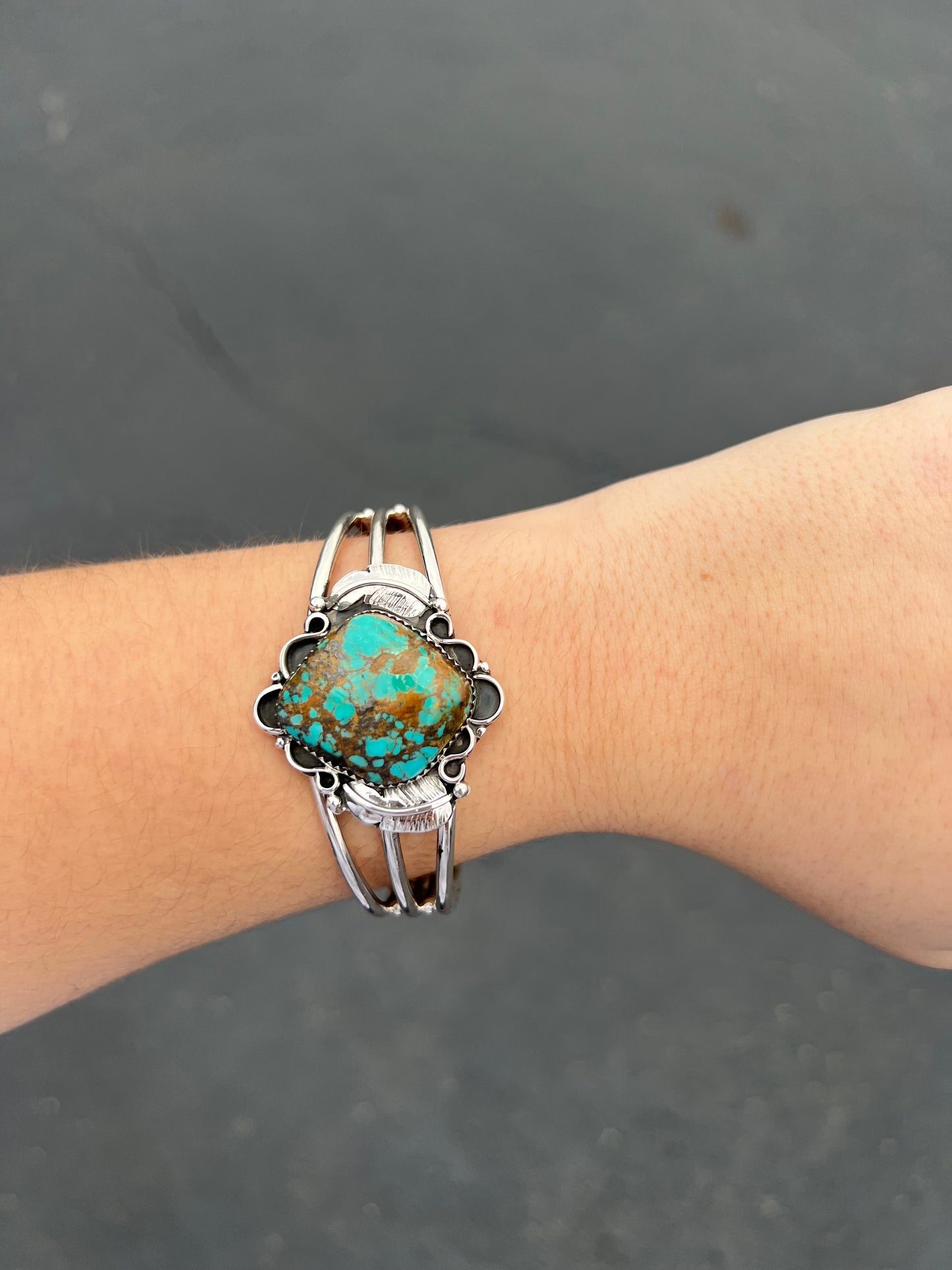 Turquoise Diamond and Feather Cuff